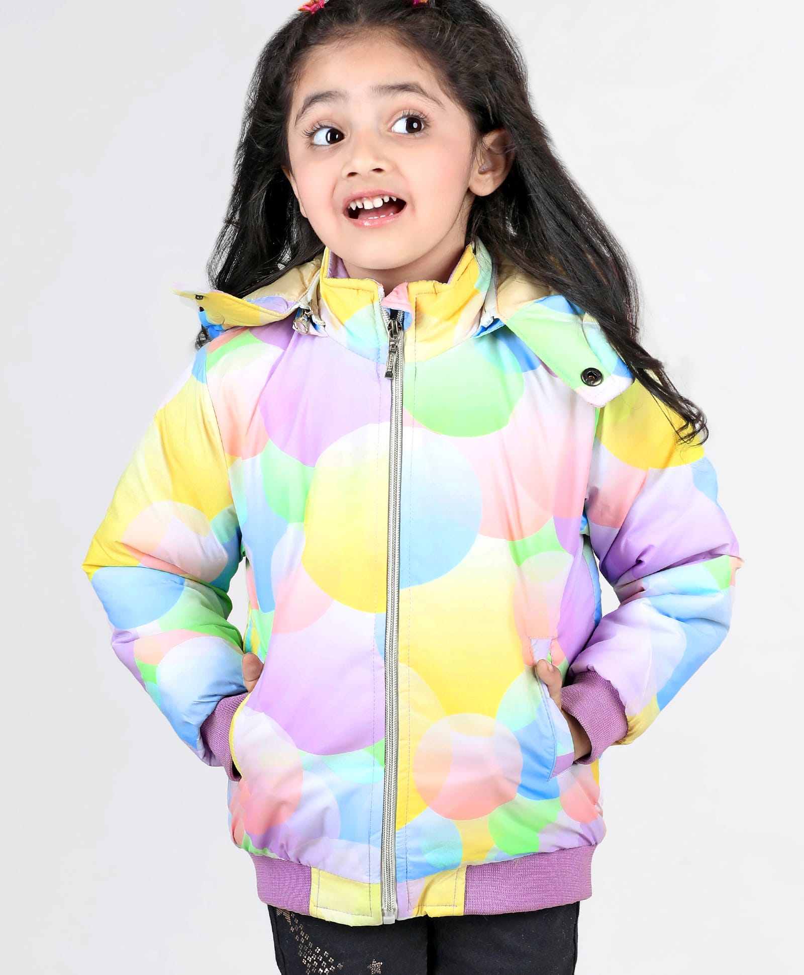 Babyhug Woven Full Sleeves Jacket with Removable Hood & Circle Print - Multicolour-image-49