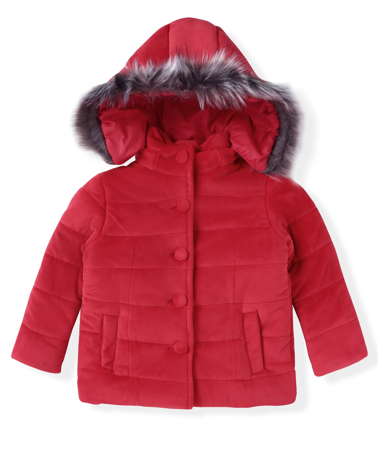 Babyhug Woven Full Sleeves Solid Padded Hooded Jacket - Red-picture-31