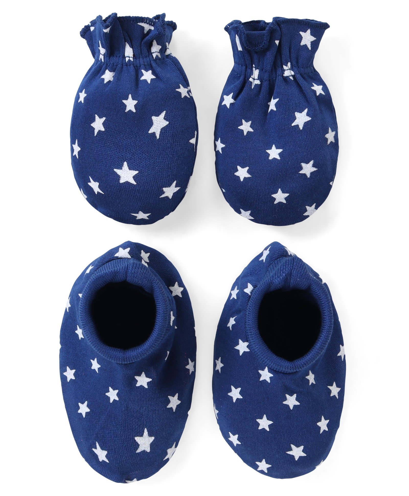 Babyhug 100% Cotton Mittens & Booties Set Star Print - Navy Blue-picture-12