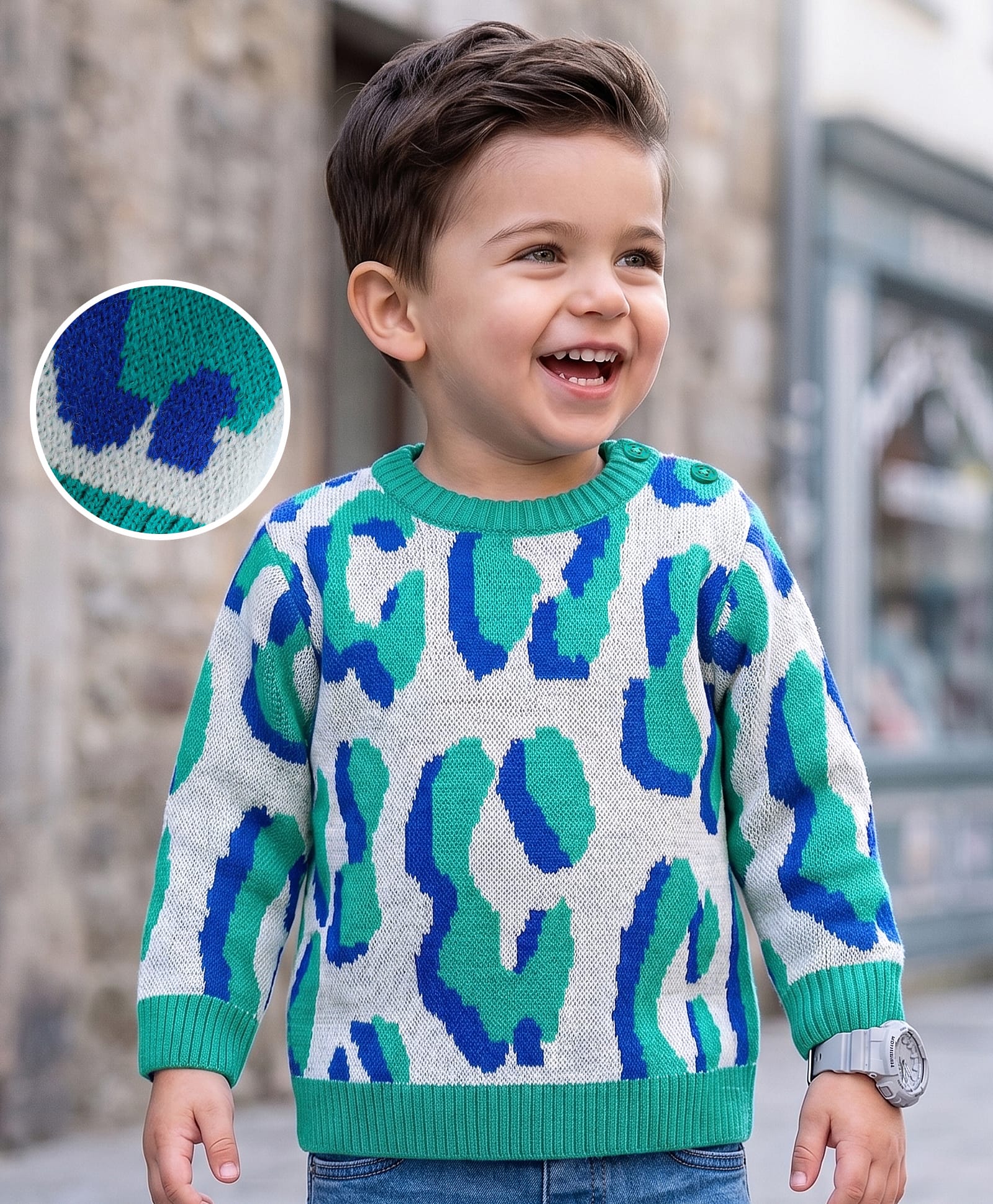 Babyoye Knitted Full Sleeves Pullover Sweater with Abstract Design - Mulicolour-image-28