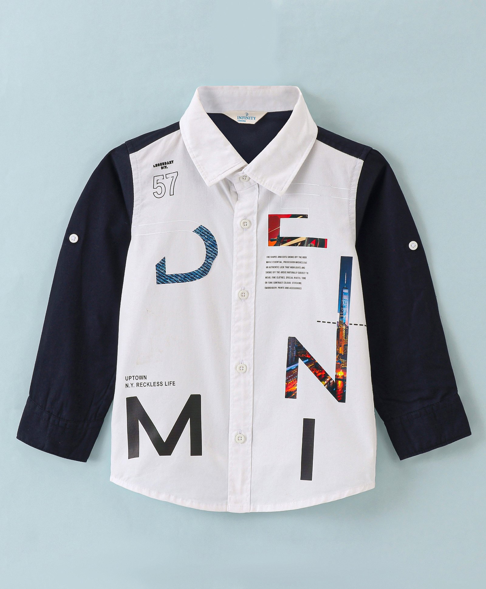 INFINITY Full Sleeves Typography Printed Shirt - White-picture-14