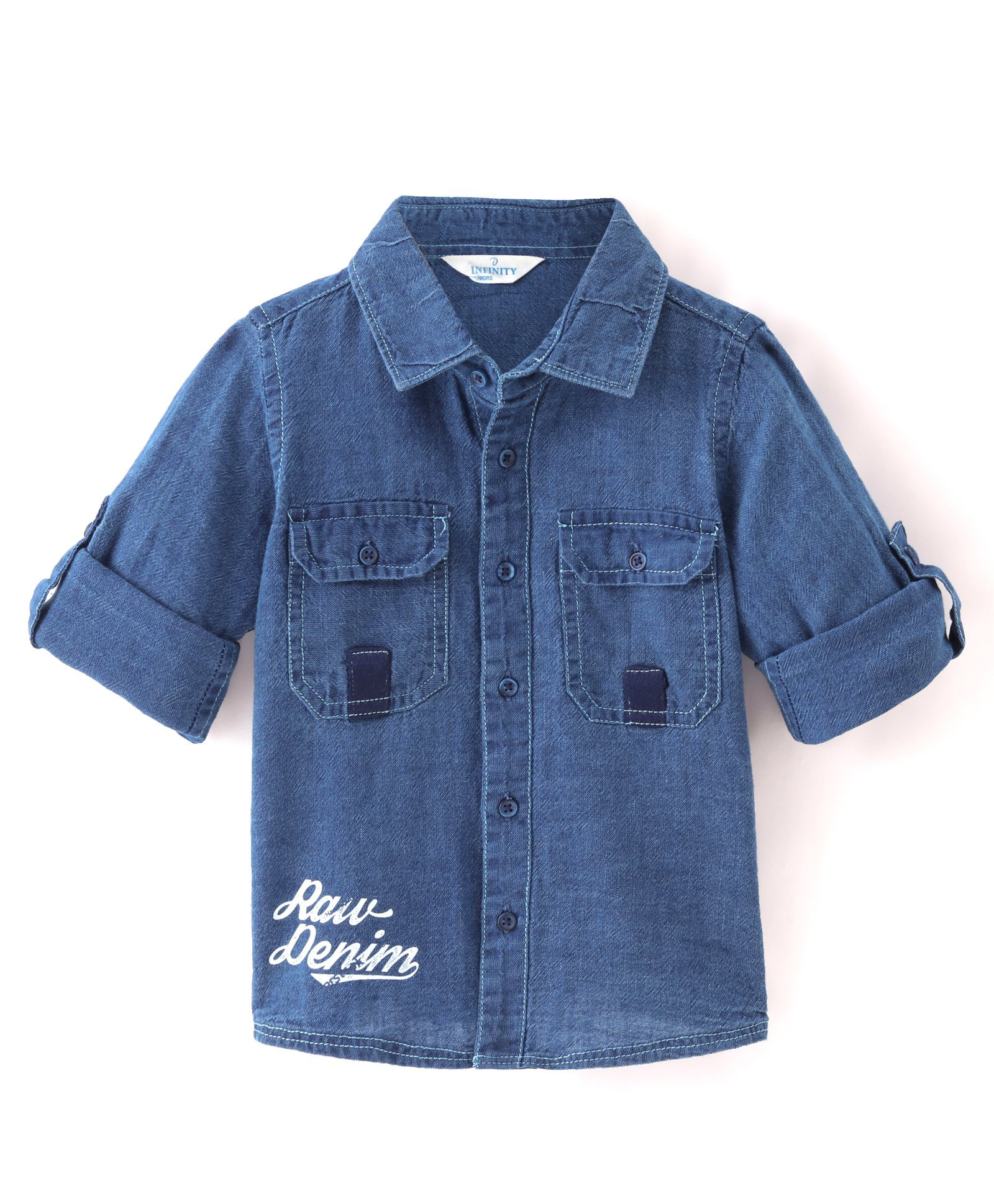 INFINITY Full Sleeves Denim Text Printed Shirt - Blue-image-39