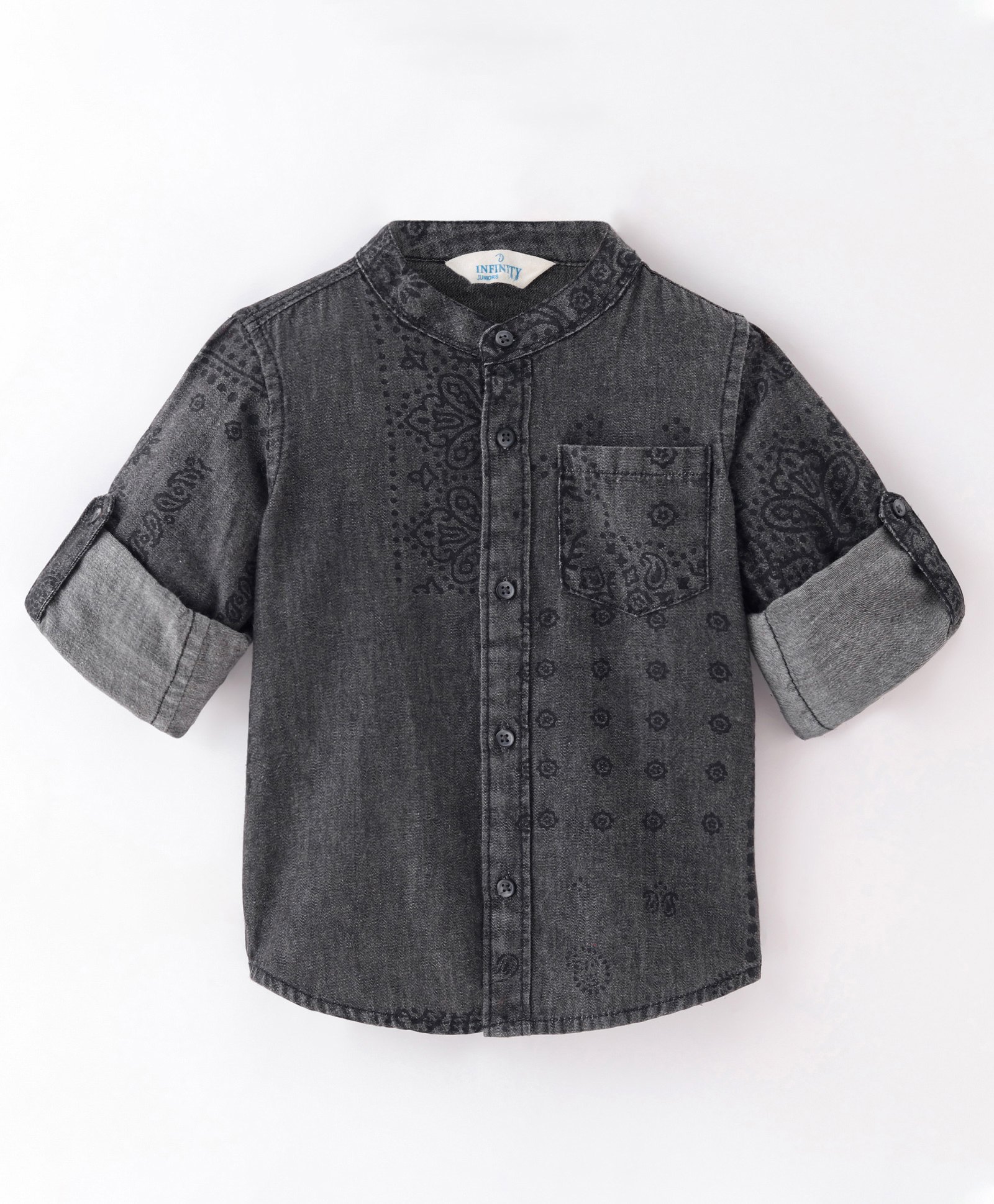 INFINITY Full Sleeves Self Design Printed Shirt - Grey-picture-12