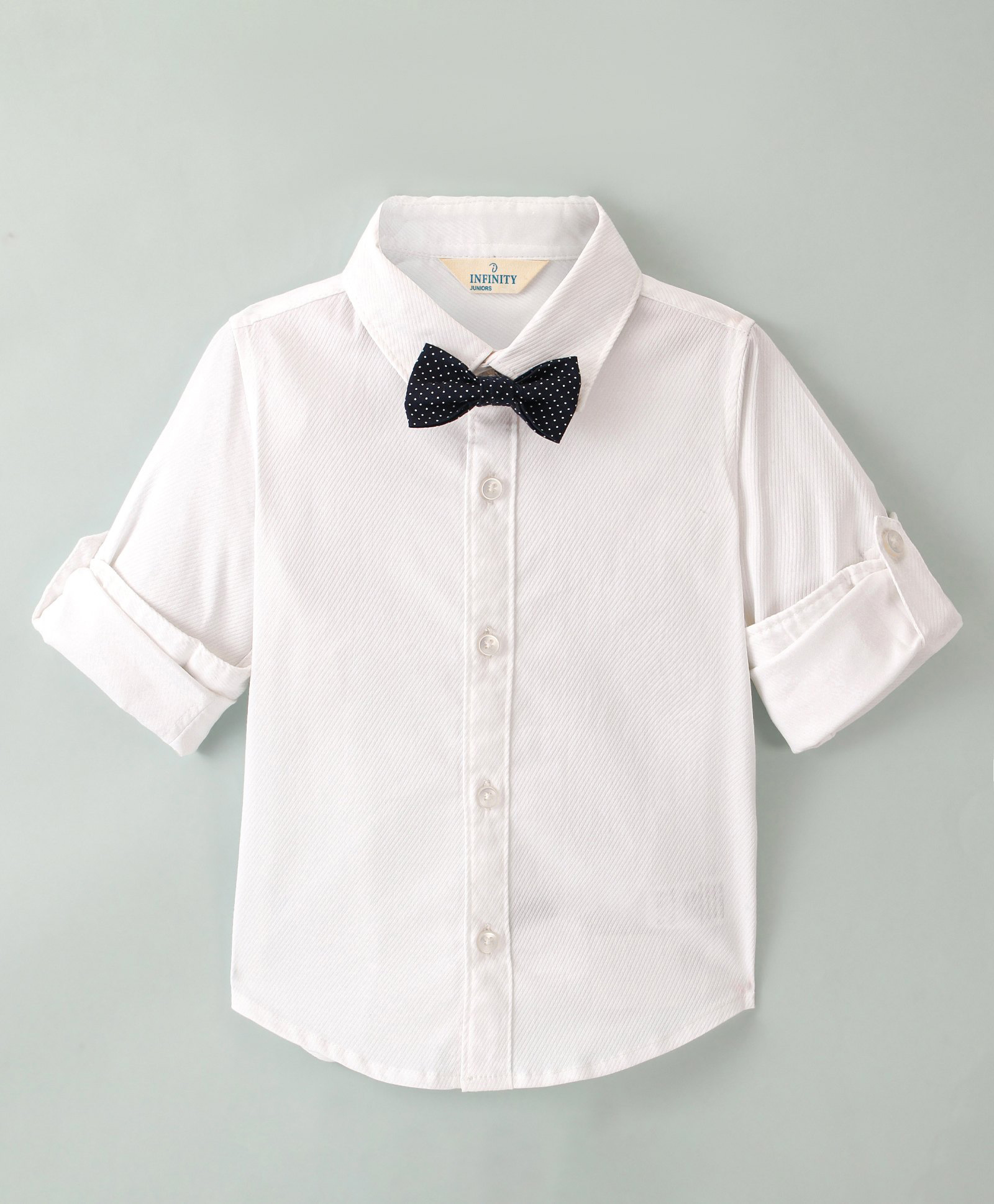INFINITY Full Sleeves Solid Shirt With Bow - White-image-2