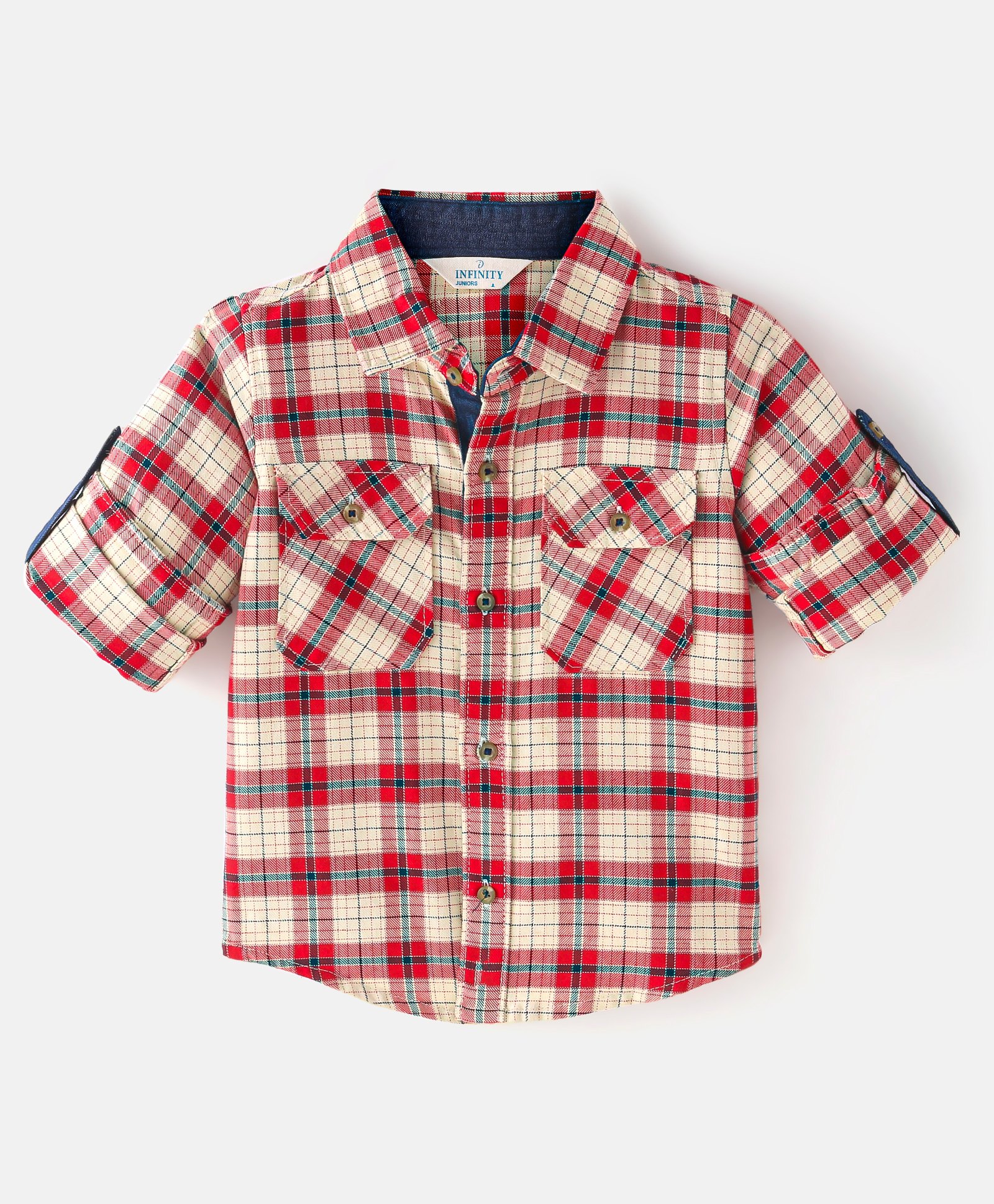INFINITY Full Sleeves Checksed Shirt - Red & Beige-picture-26