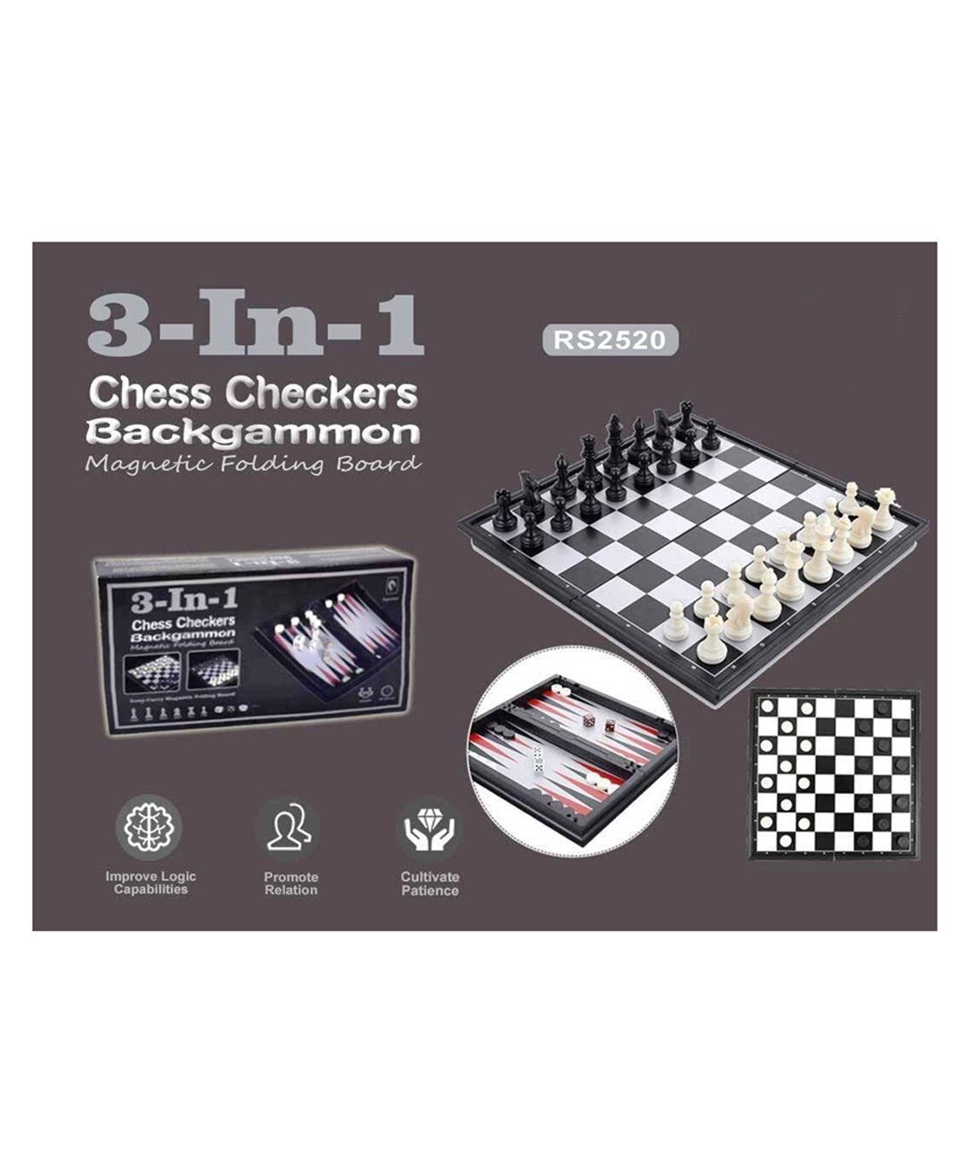 YAMAMA Magnetic Game 3 In 1 Chess Checkers Backgammon Magnetic Folding Board Game Fun Entertaining Travel Board Game For Kids Adults Friends And Family - Multicolor-picture-24