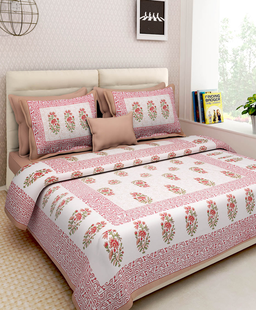 UniqChoice Pure Cotton Jaipuri Traditonal Double BedSheet With 2 Pillow Cover-picture-0
