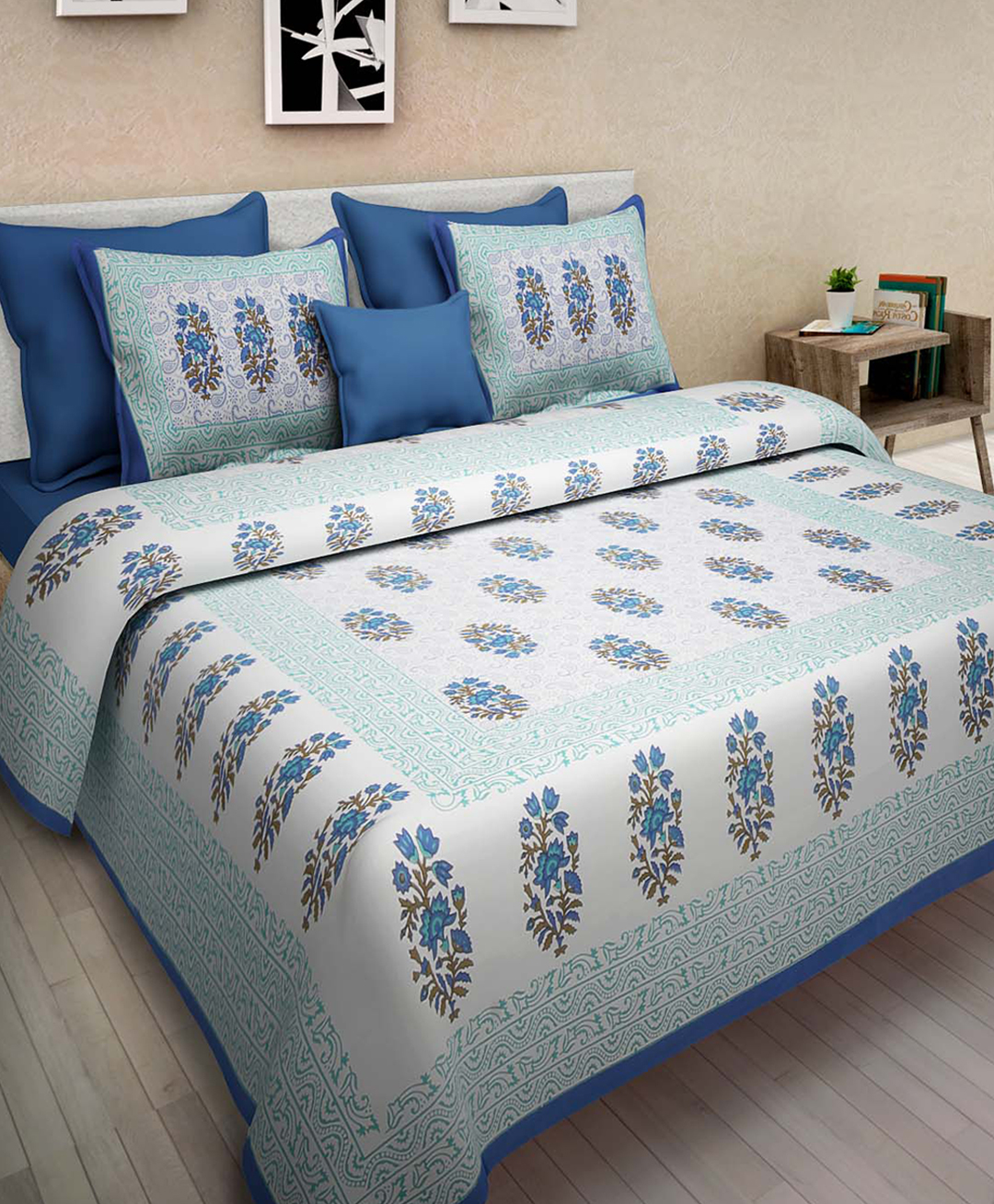 UniqChoice Pure Cotton Jaipuri Traditonal Double BedSheet With 2 Pillow Cover-picture-2