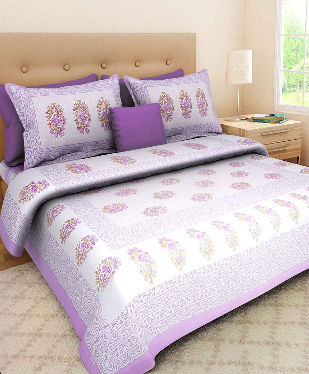 UniqChoice Pure Cotton Jaipuri Traditonal Double BedSheet With 2 Pillow Cover-picture-5