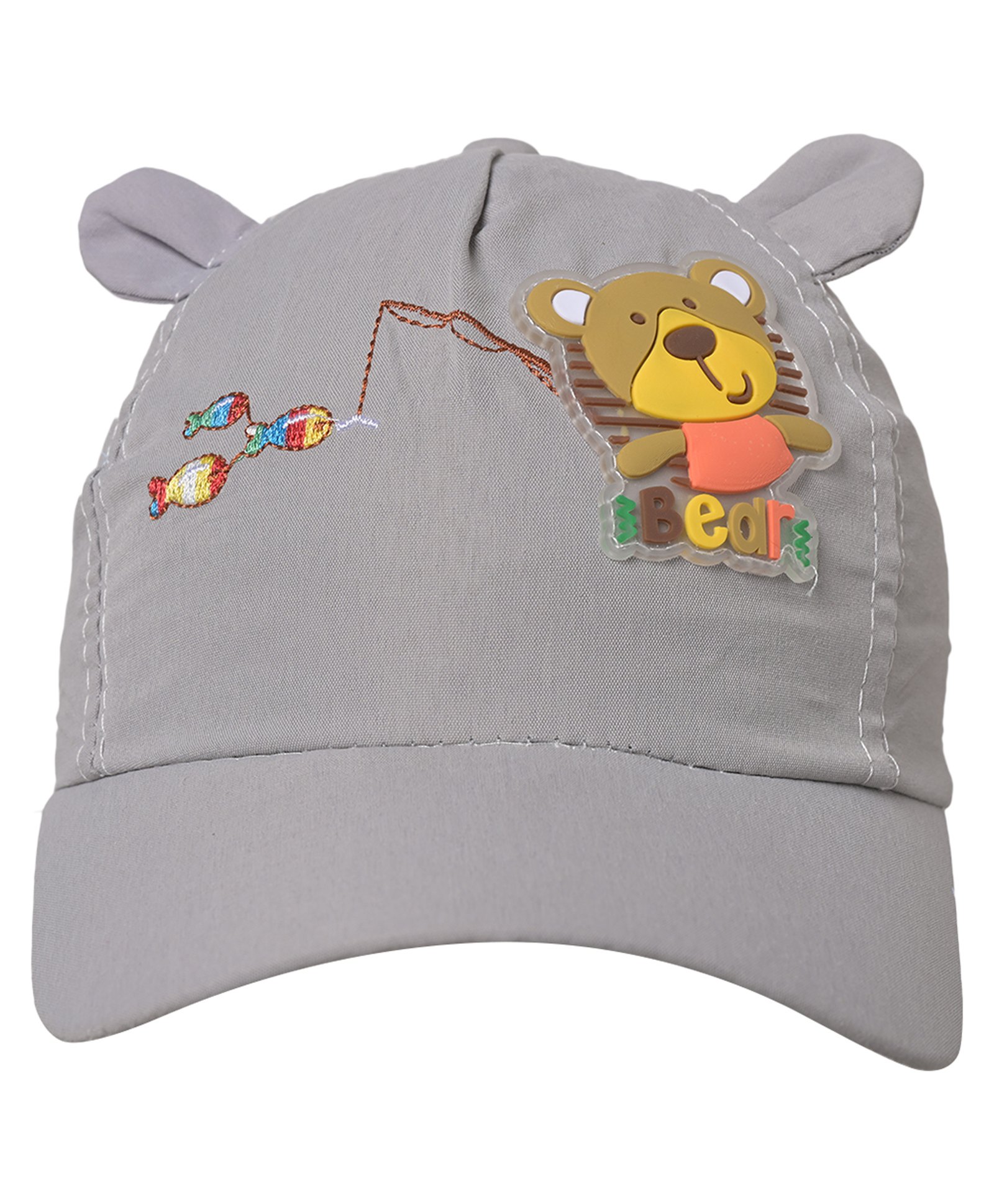 Kid-O-World  Teddy Bear Applique Cotton Cap - Grey-image-3