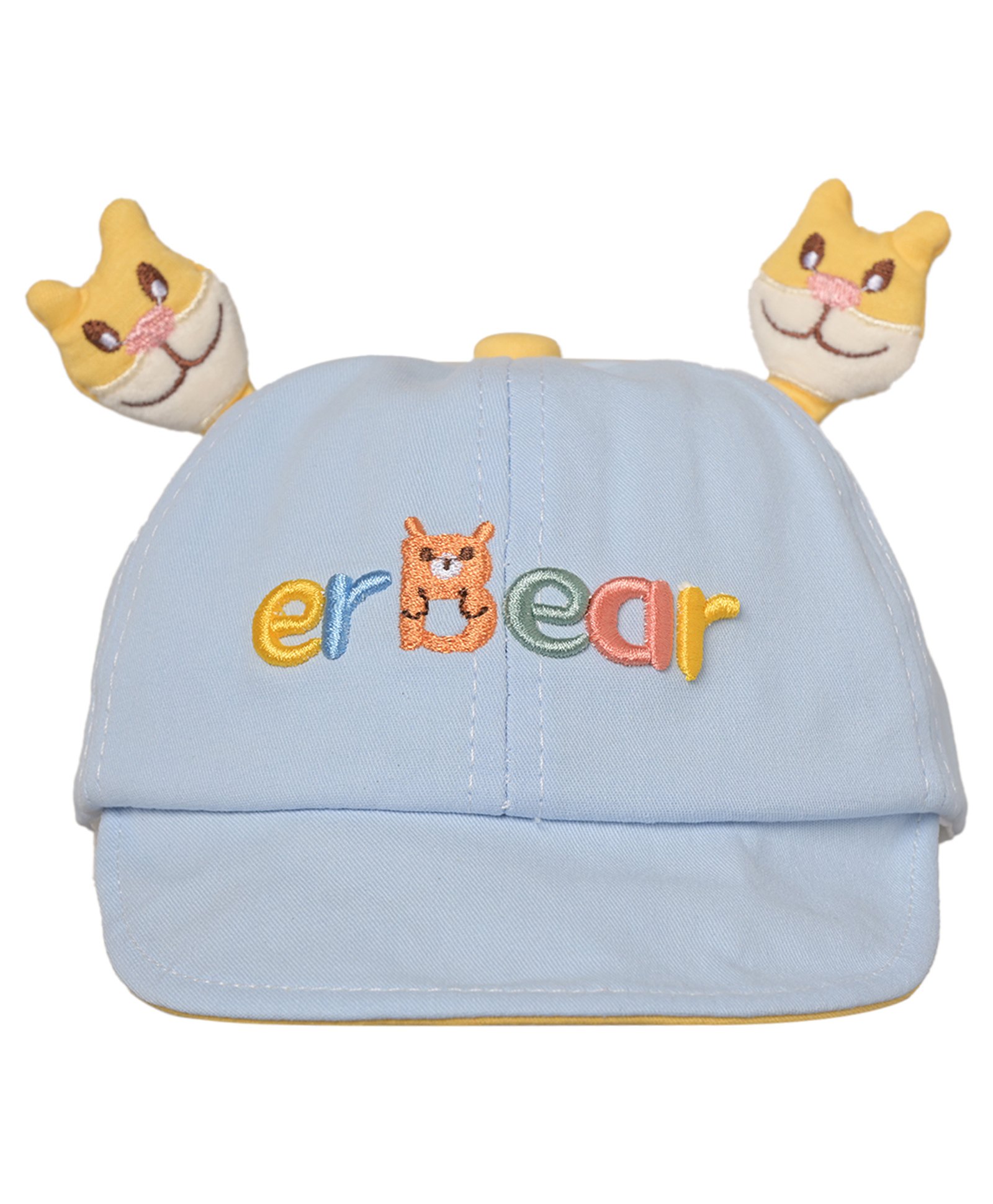 Kid-O-World Bear Embroidered & Ear Applique Detailed Cotton Cap - Light Blue-image-4