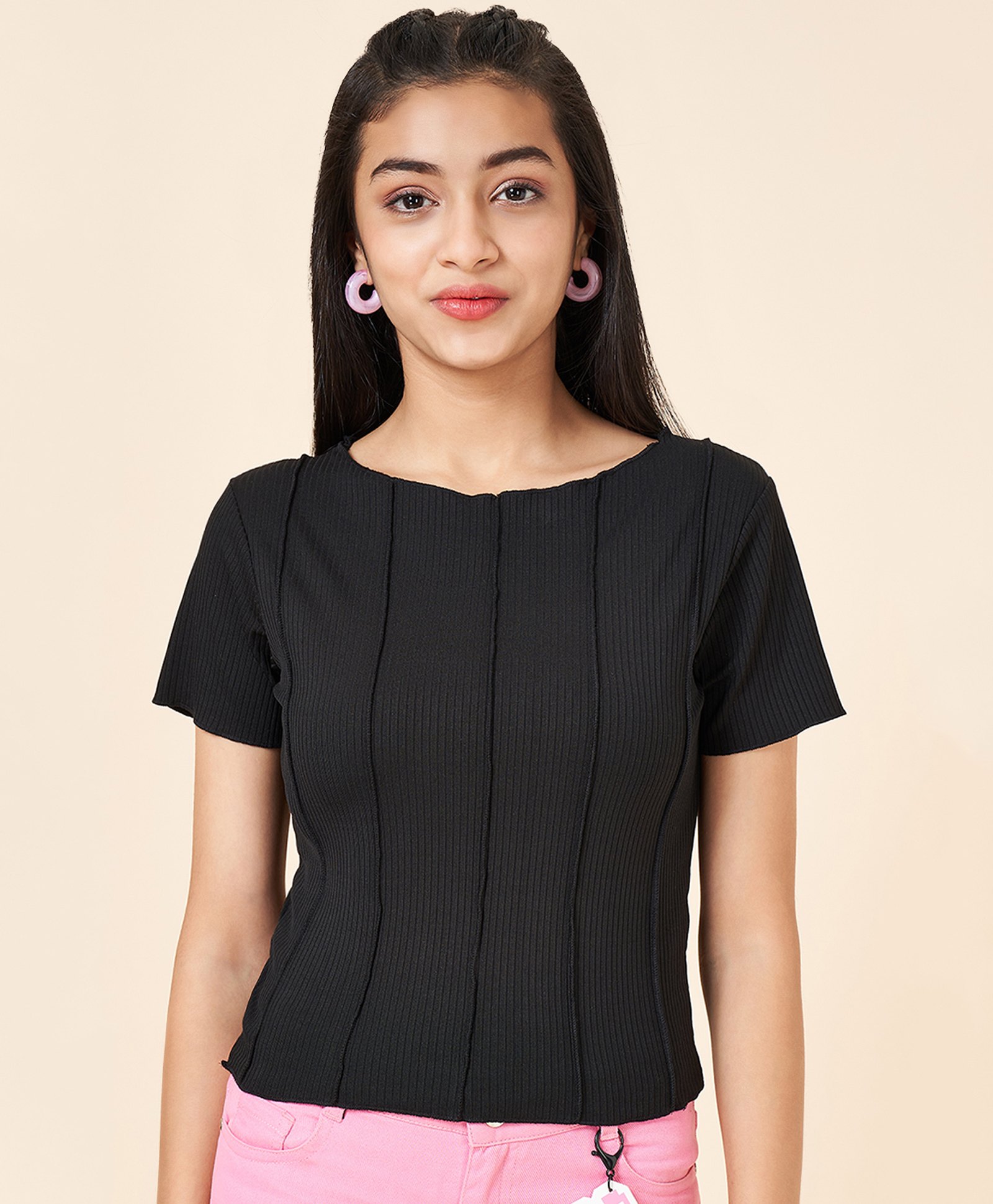 Coolsters by Pantaloons Half Sleeves Ribbed Top - Black-picture-37