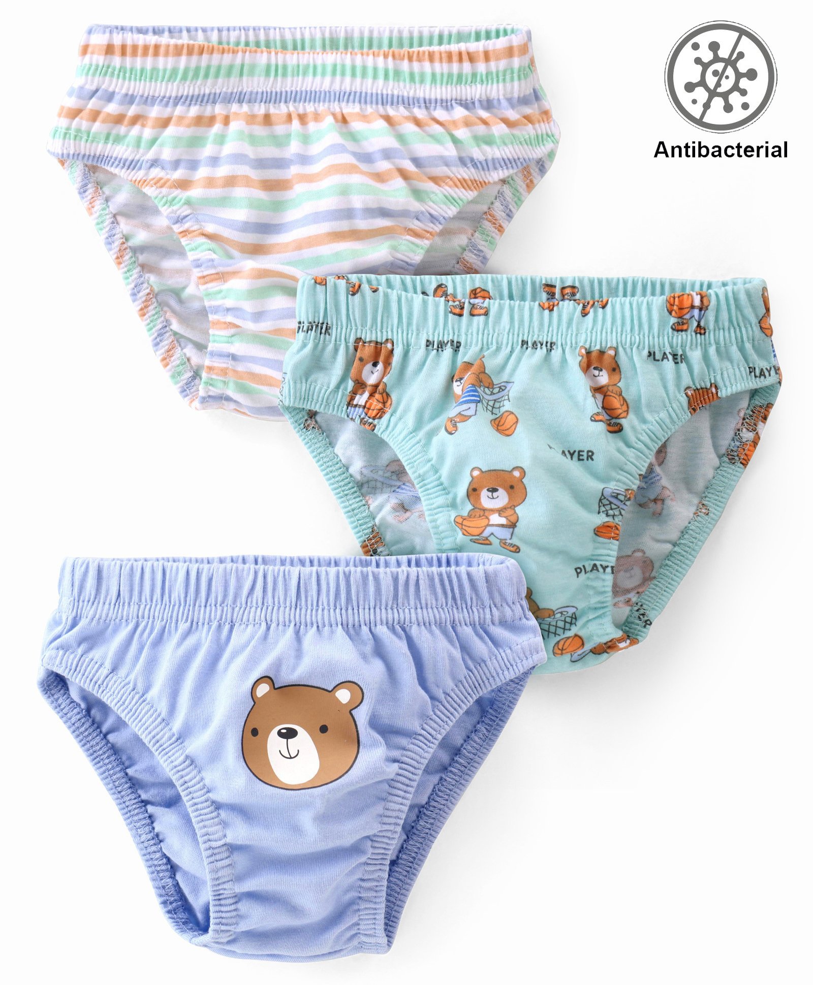 Babyhug 100% Cotton Antibacterial Briefs With Stripes & Bear Print Pack of 3 - Multicolour-image-23