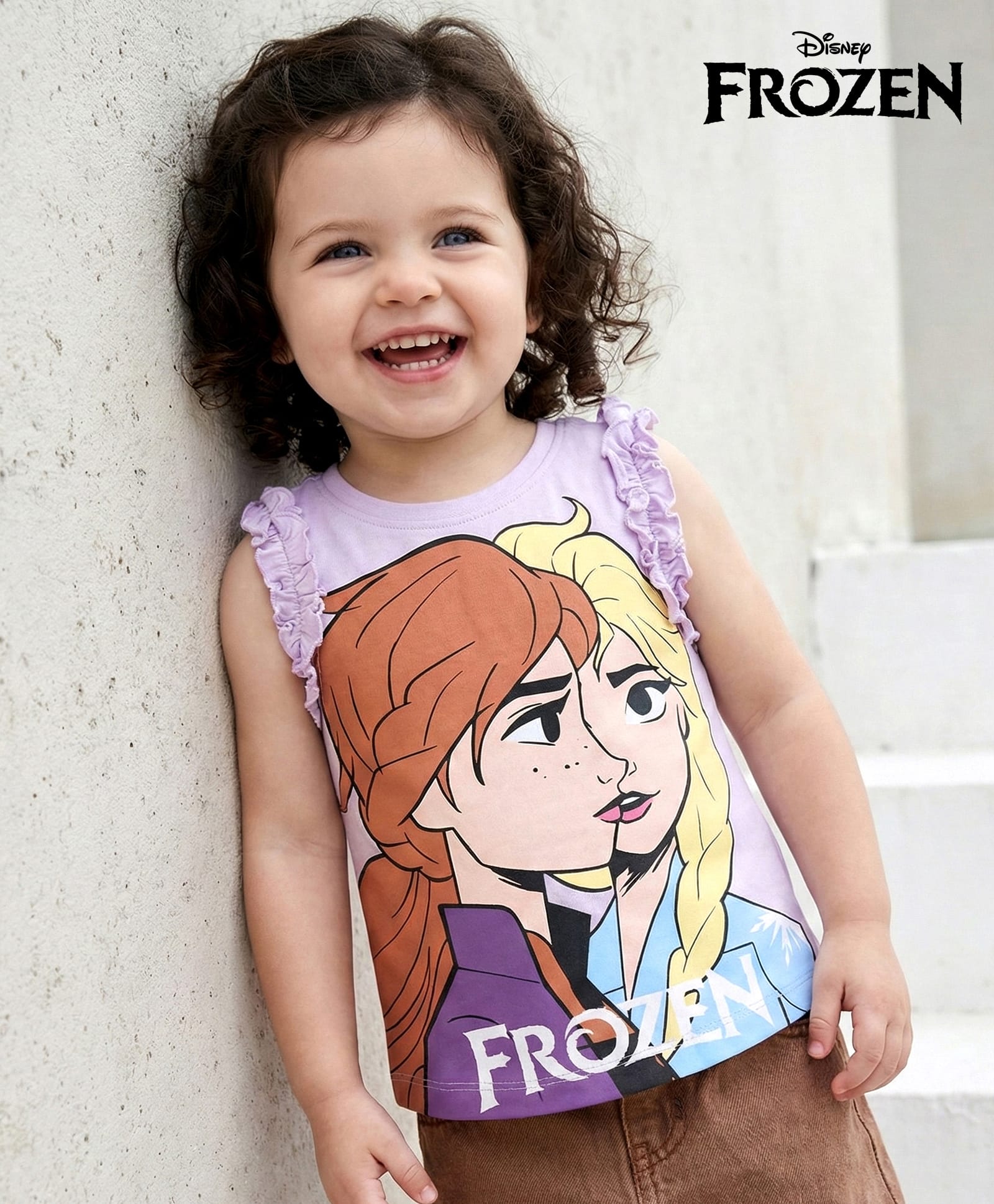 Babyhug Disney Cotton Knit Sleeveless Top with Frill Detailing & Disney Princess Graphics - Purple-picture-10