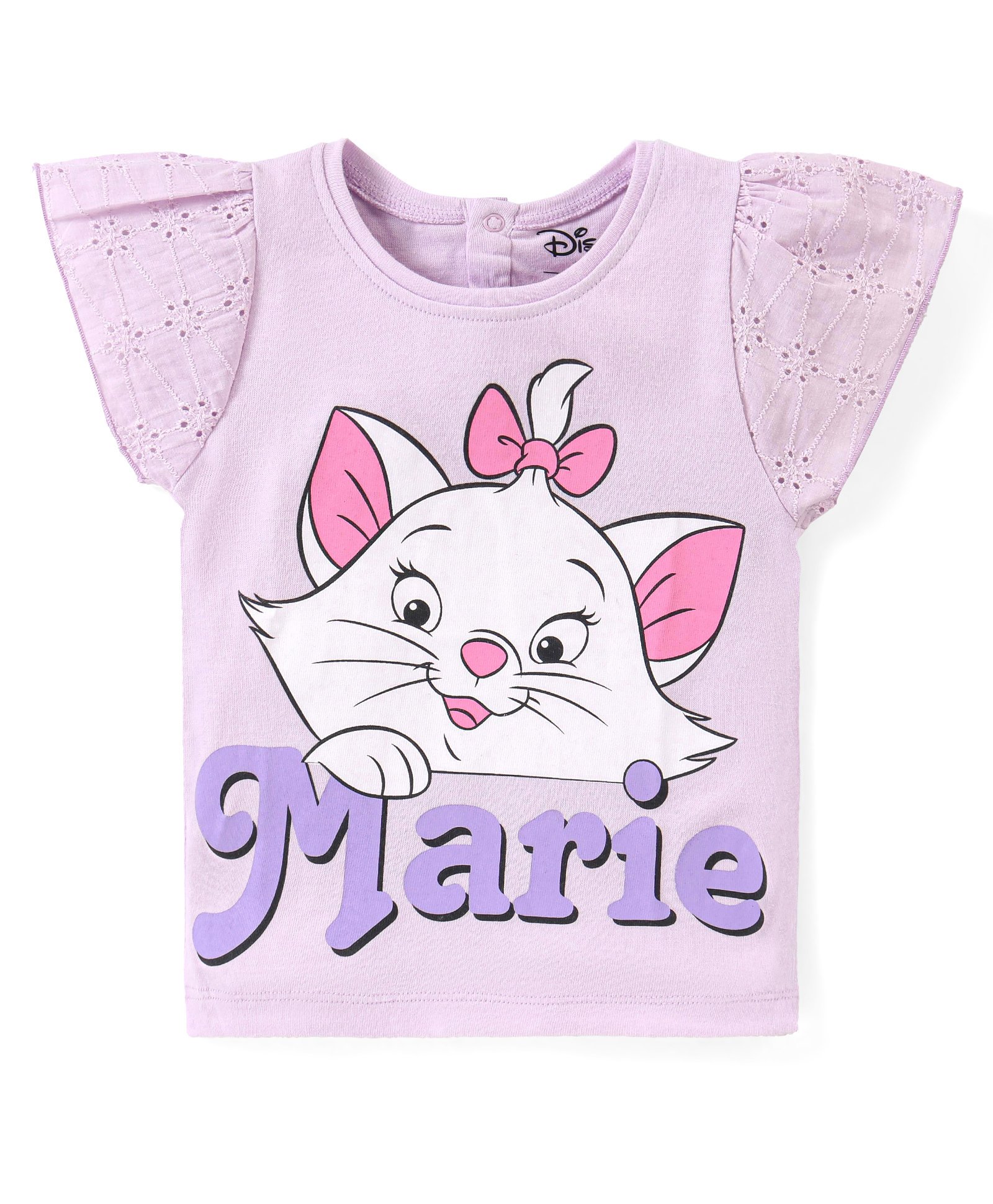 Babyhug Disney Cotton Top With Schiffli Sleeves Aristocats Marie Graphics - Lavender-picture-14