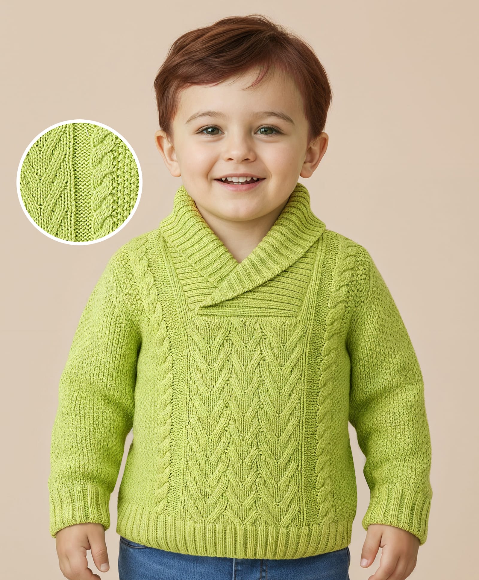 Babyoye Knitted Full Sleeves Pullover Textured Sweater with Cable Knit Design - Lime-image-43