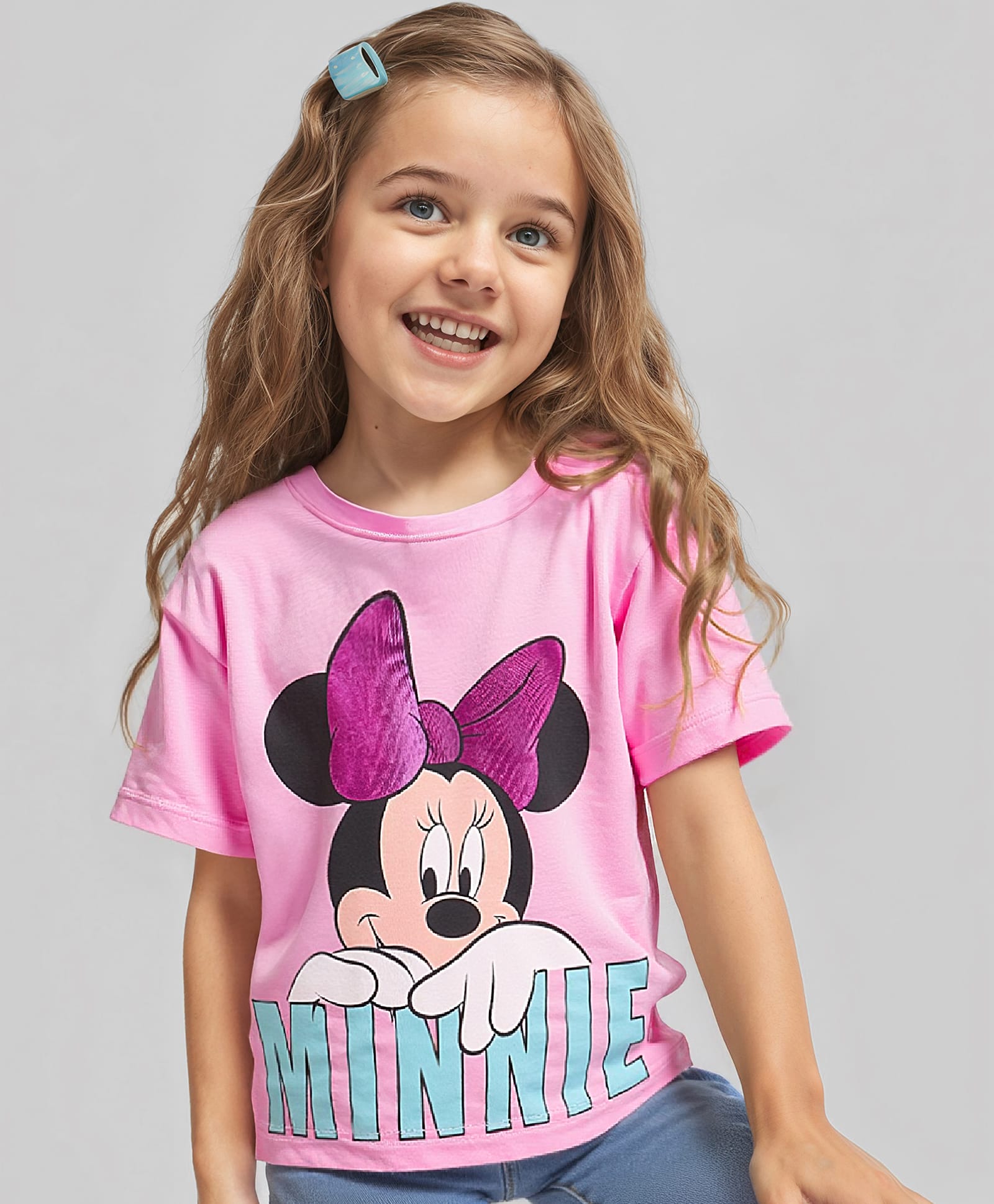 Babyhug Disney Cotton Knit Half Drop Shoulder Sleeves T-Shirt with Minnie Mouse Graphics - Pink-picture-11