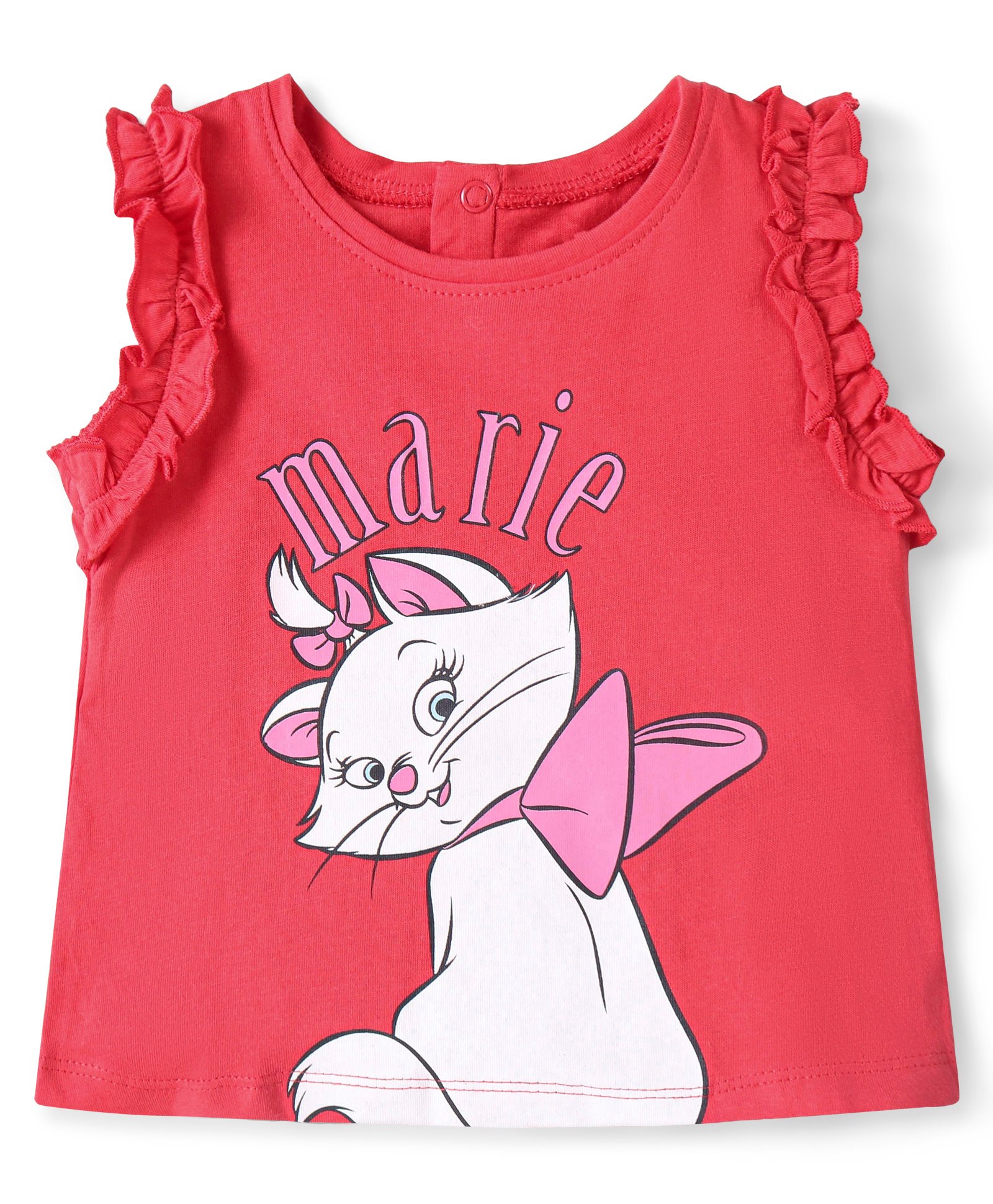 Babyhug Disney Cotton Knit Sleeveless Top with Frill Detailing & Aristocat Marie  Graphics - Red-picture-14