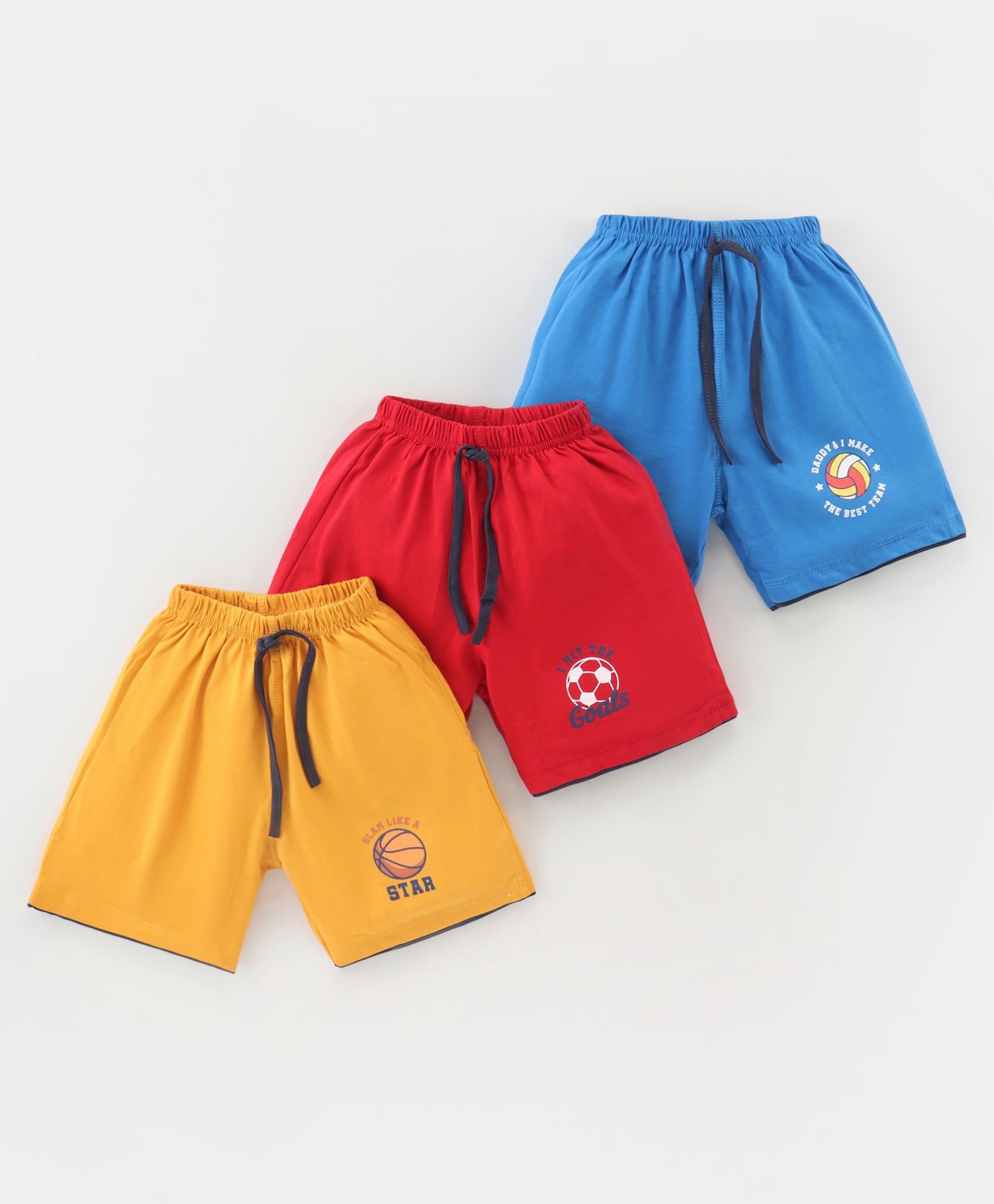 Simply Cotton Knit Sports Printed Shorts  Pack Of 3 - Yellow Maroon & Green-picture-12