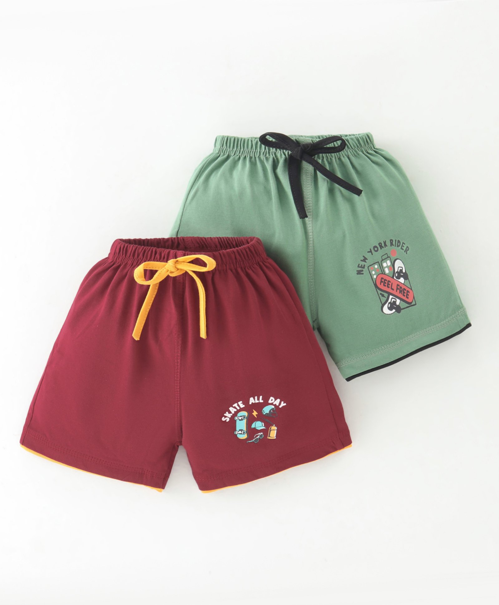 Simply Sinker Cotton Knit Shorts with Text Print Pack of 2 - Multicolour-image-33