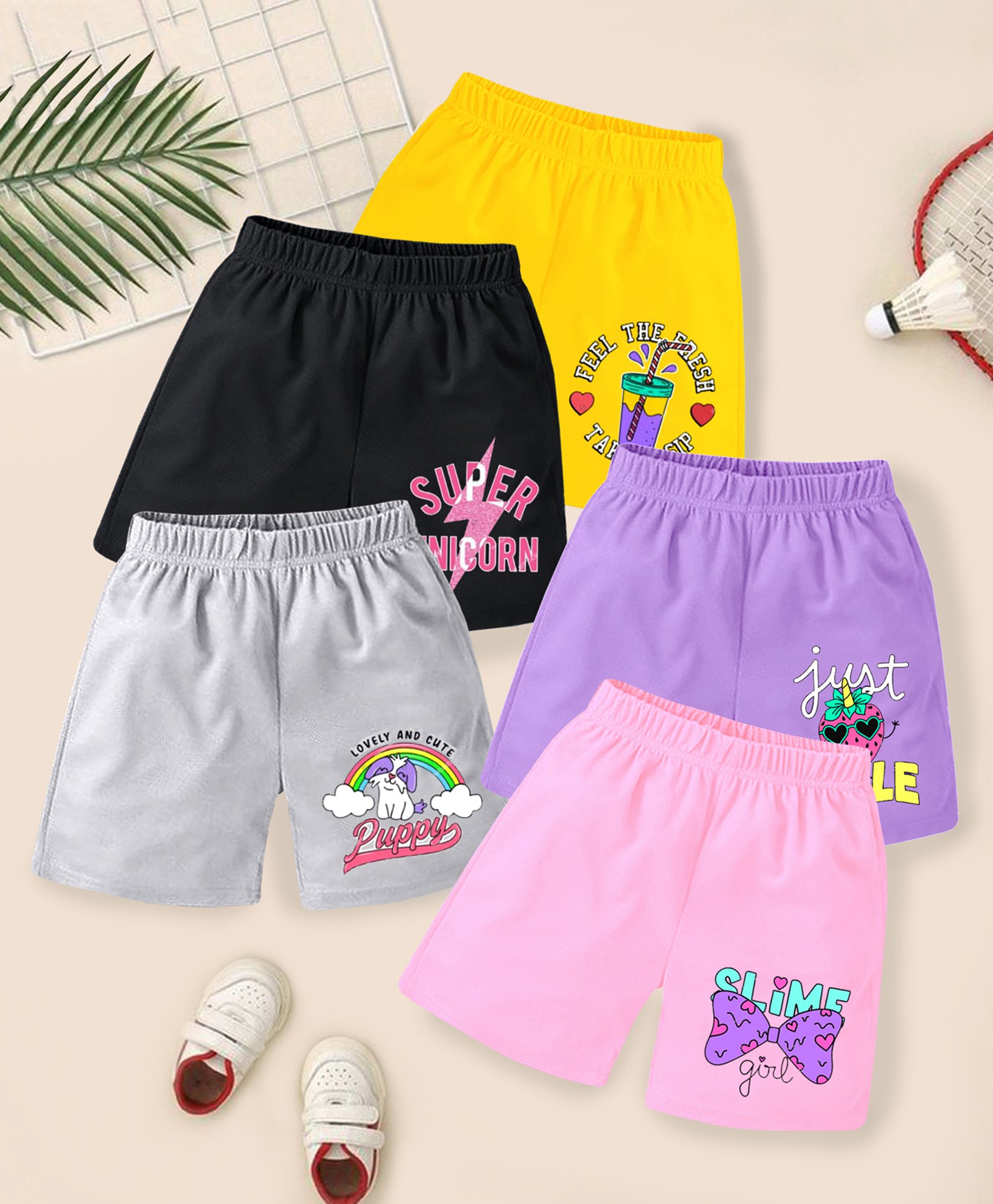 KUCHIPOO Pack of 5 Dog & Text Printed Shorts - Multi Colour-picture-18