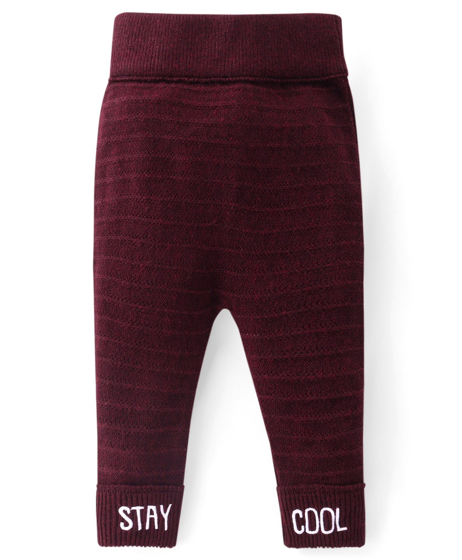 Babyhug Full Length Fleece & Woollen Pant with Text Embroidery Solid Colour - Red