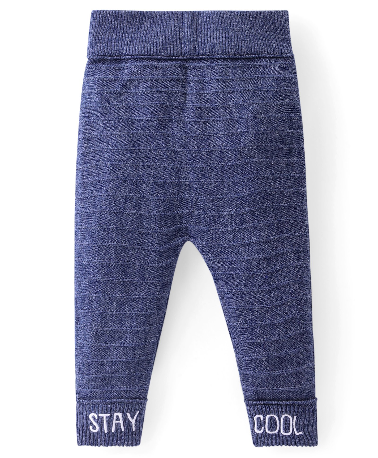 Babyhug Full Length Fleece & Woollen Pant with Text Embroidery Solid Colour - Blue