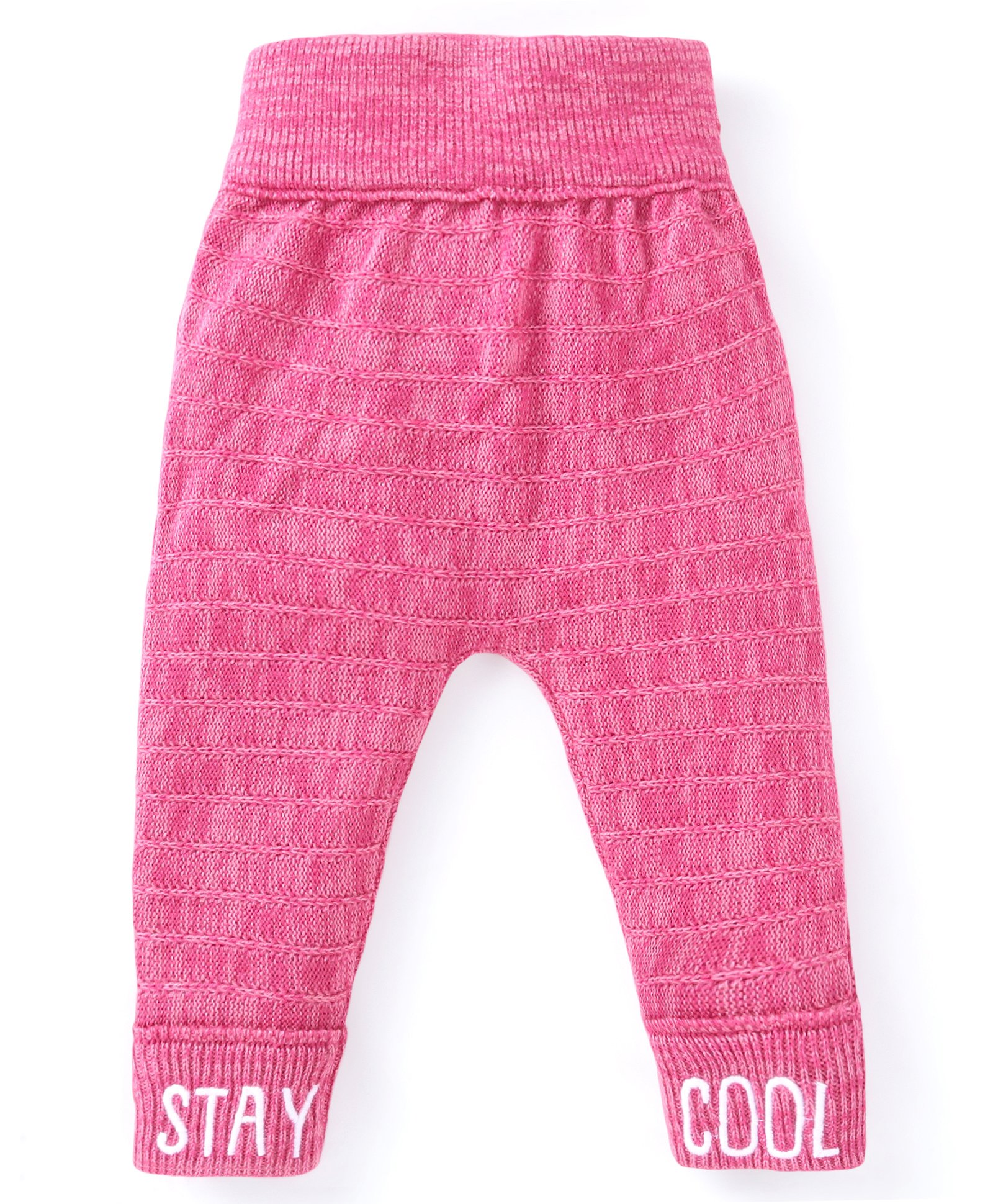 Babyhug Full Length Fleece & Woollen Pant with Text Embroidery Solid Colour - Pink