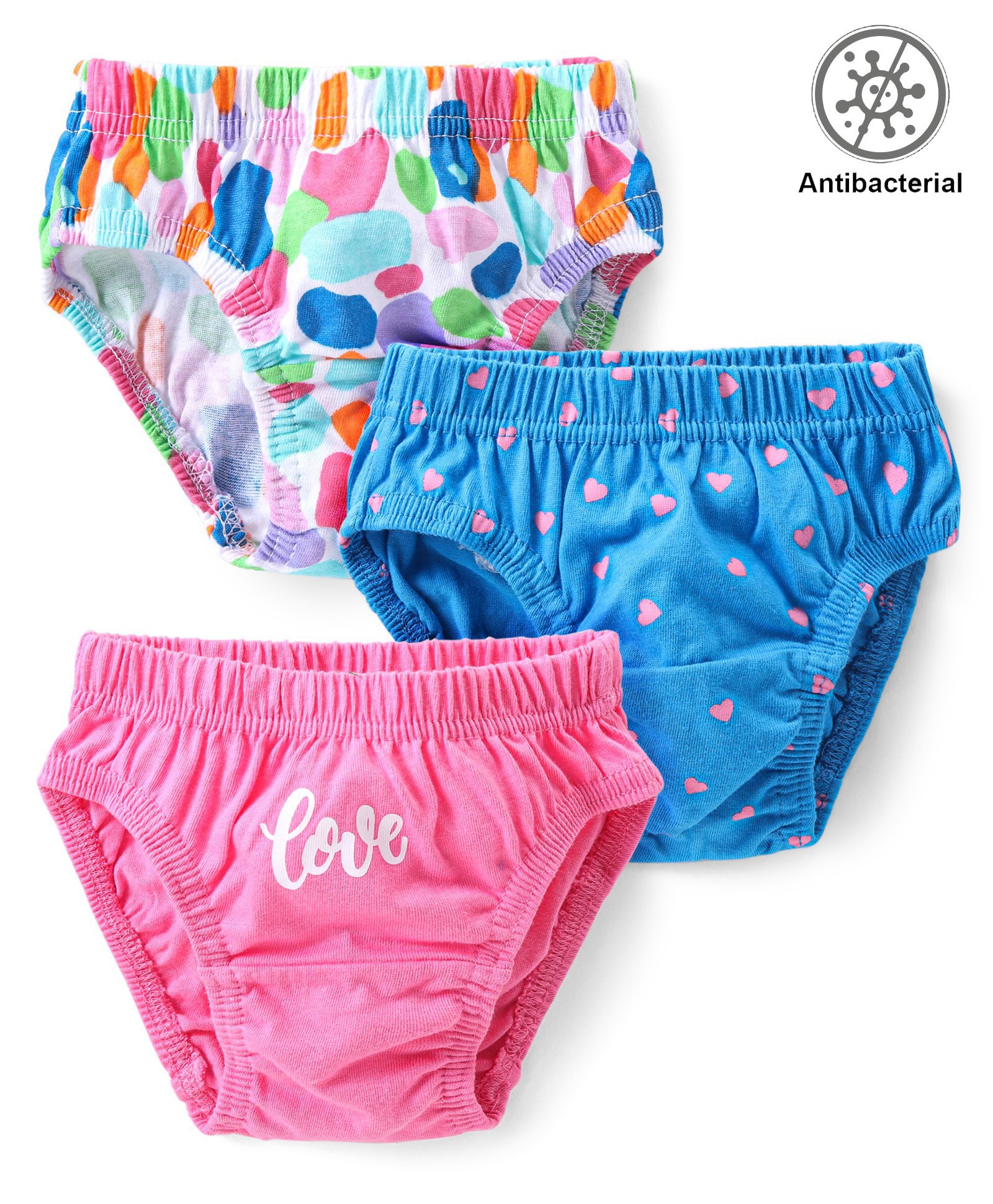 Babyhug 100% Cotton Antibacterial Panties Heart Print Pack of 3 - Multicolor-image-2