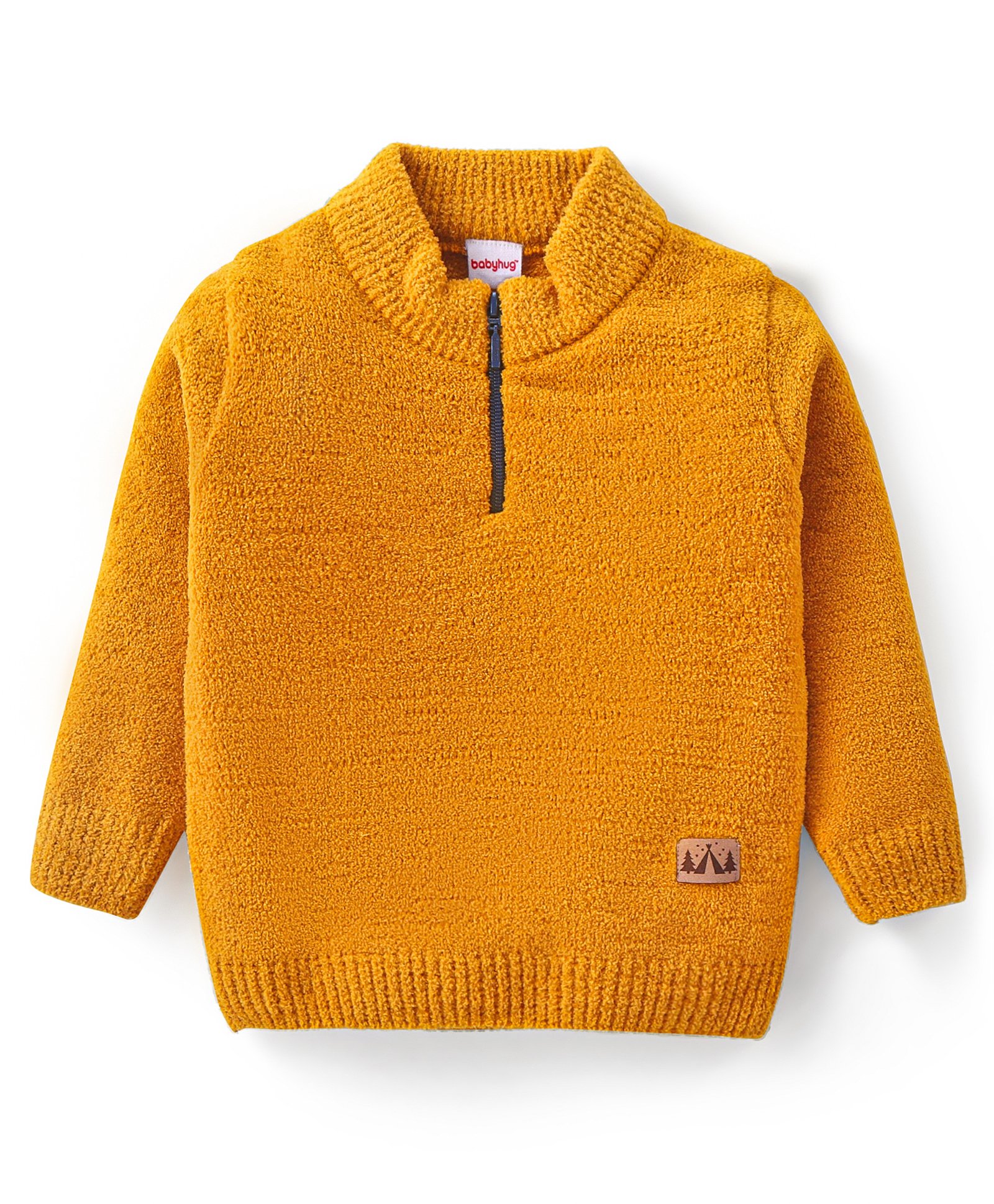 Babyhug Knitted Full Sleeves Solid Color Pullover Sweater- Mustard-picture-15