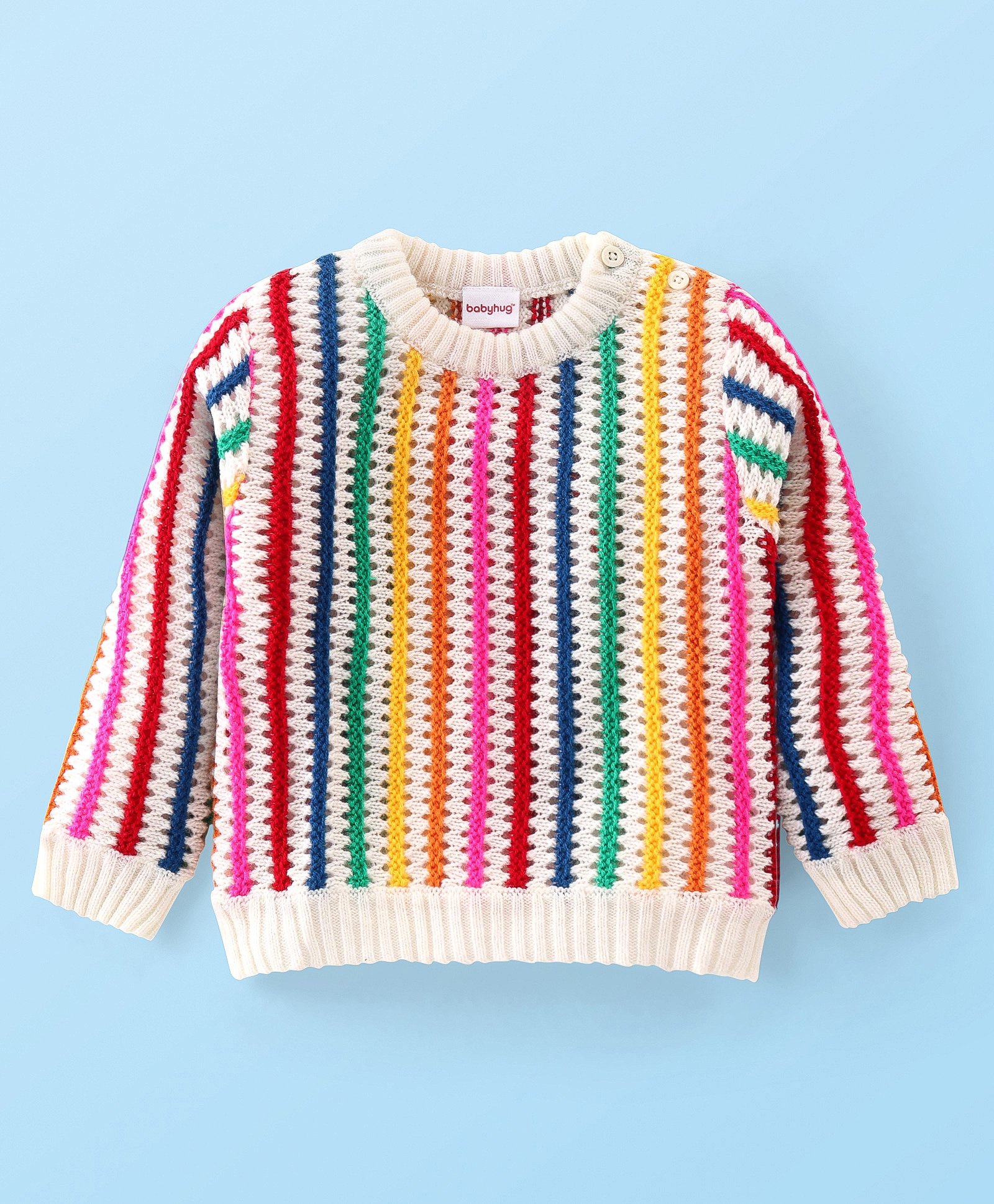 Babyhug Knitted Full Sleeves Striped Pullover Sweater- Multicolor-image-46