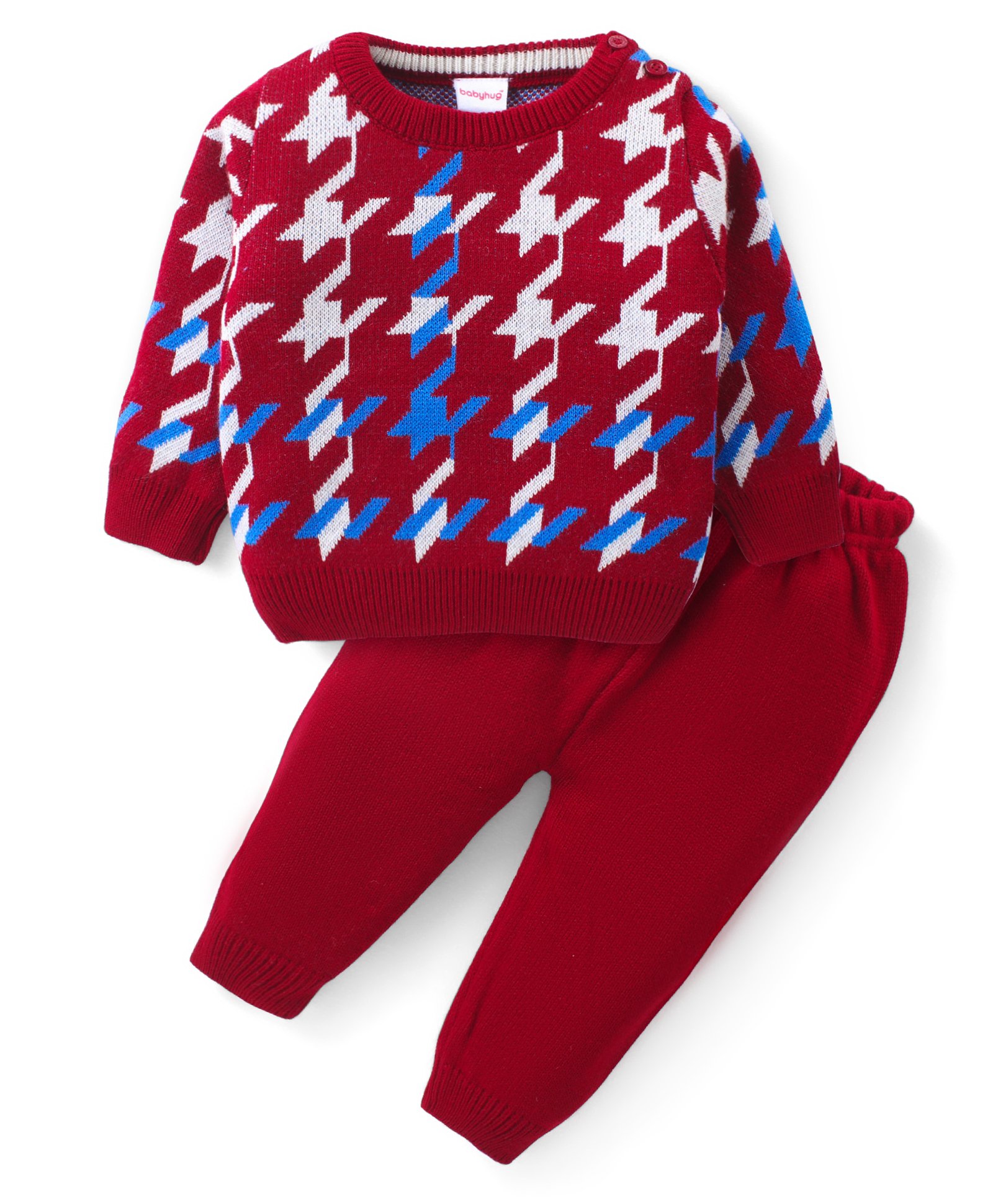 Babyhug Knitted Full Sleeves Sweater Set with Design - Red-picture-20