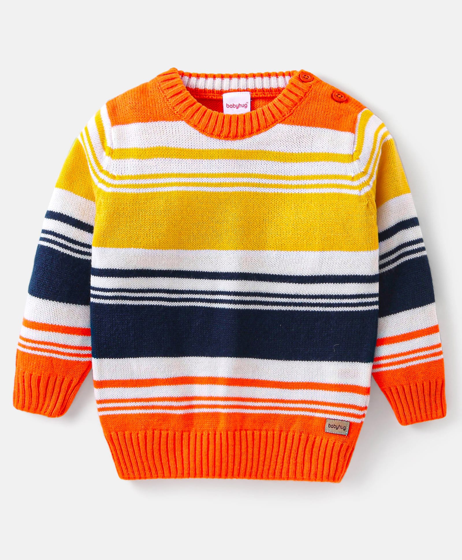 Babyhug Knit Full Sleeves Pullover Sweater Stripes Design -Yellow & Orange-image-40