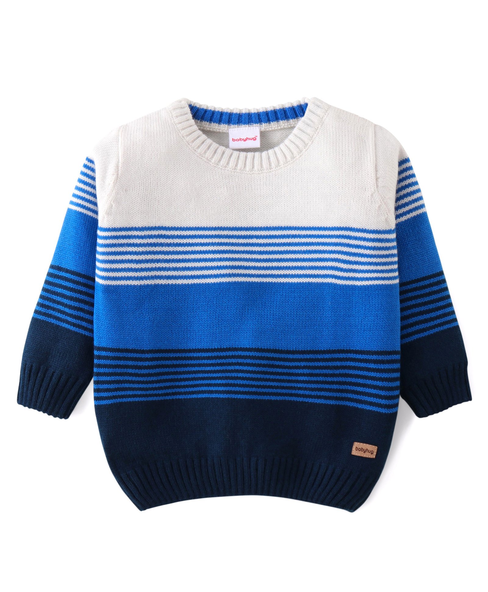 Babyhug Knitted Full Sleeves Pullovers Striped Sweater -White & Blue-image-45
