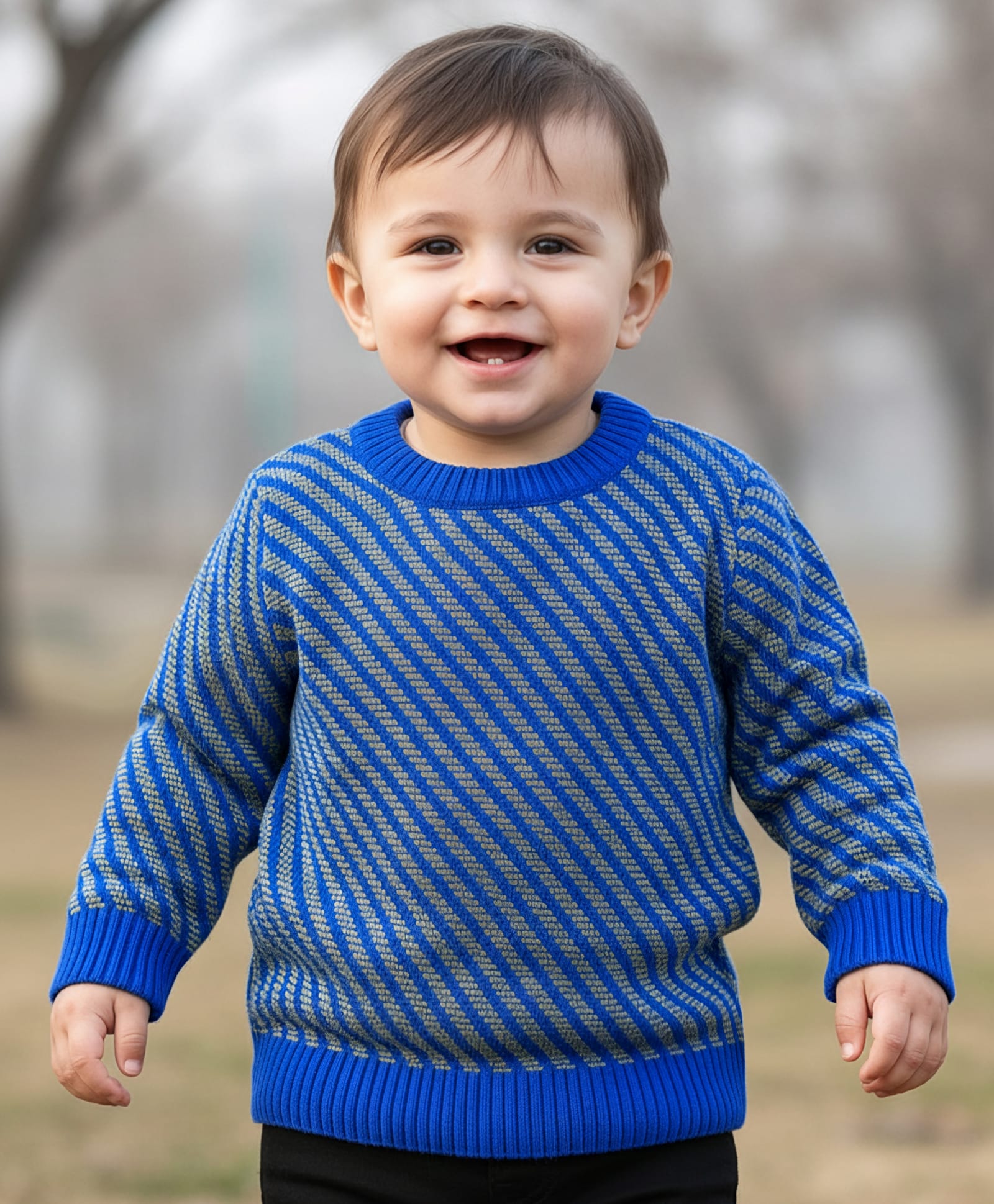 Babyhug Knitted Full Sleeves Pullovers Striped Sweater -Blue-image-20