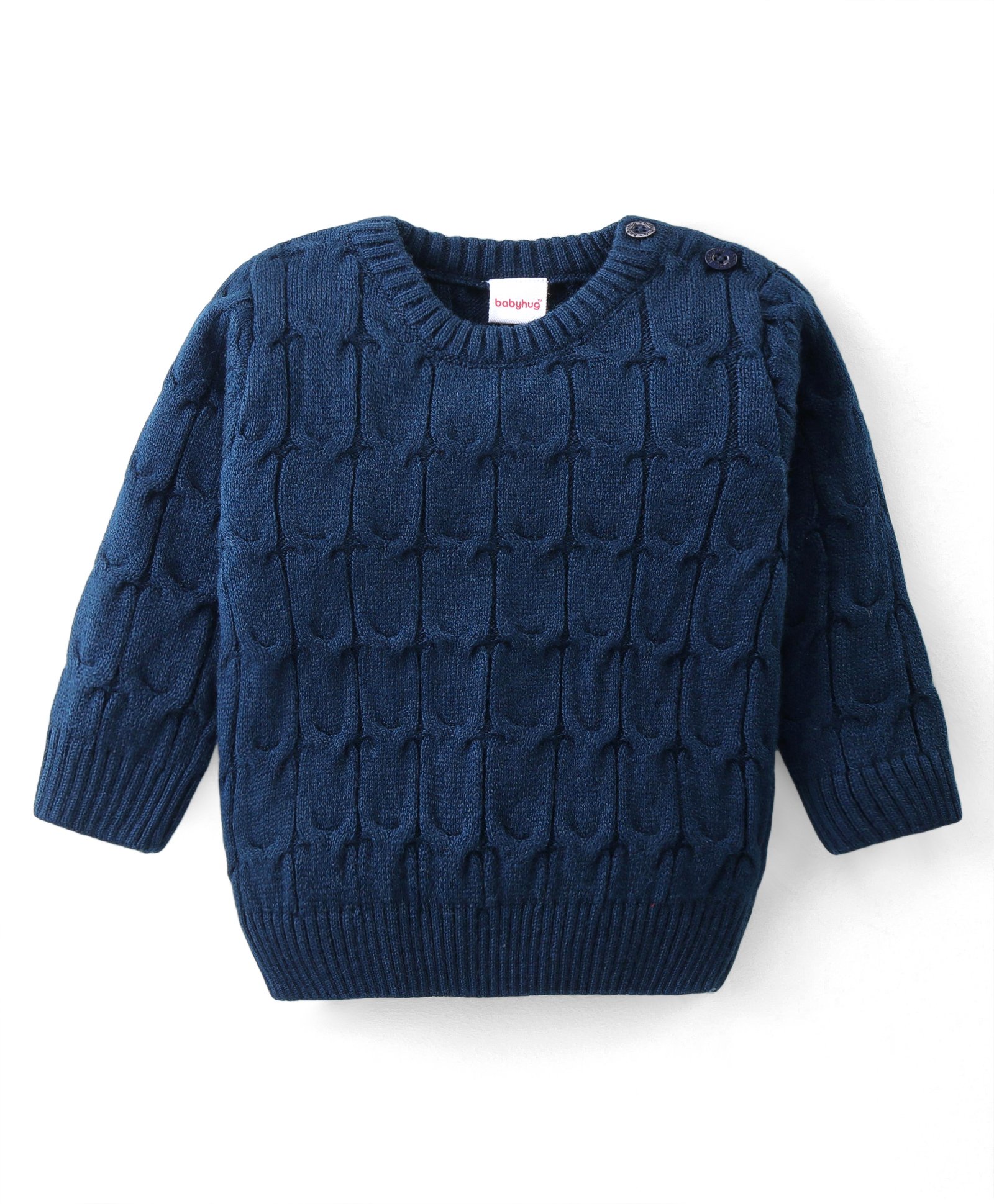 Babyhug Knitted Full Sleeves Designed Pullover Sweater - Navy Blue-image-12