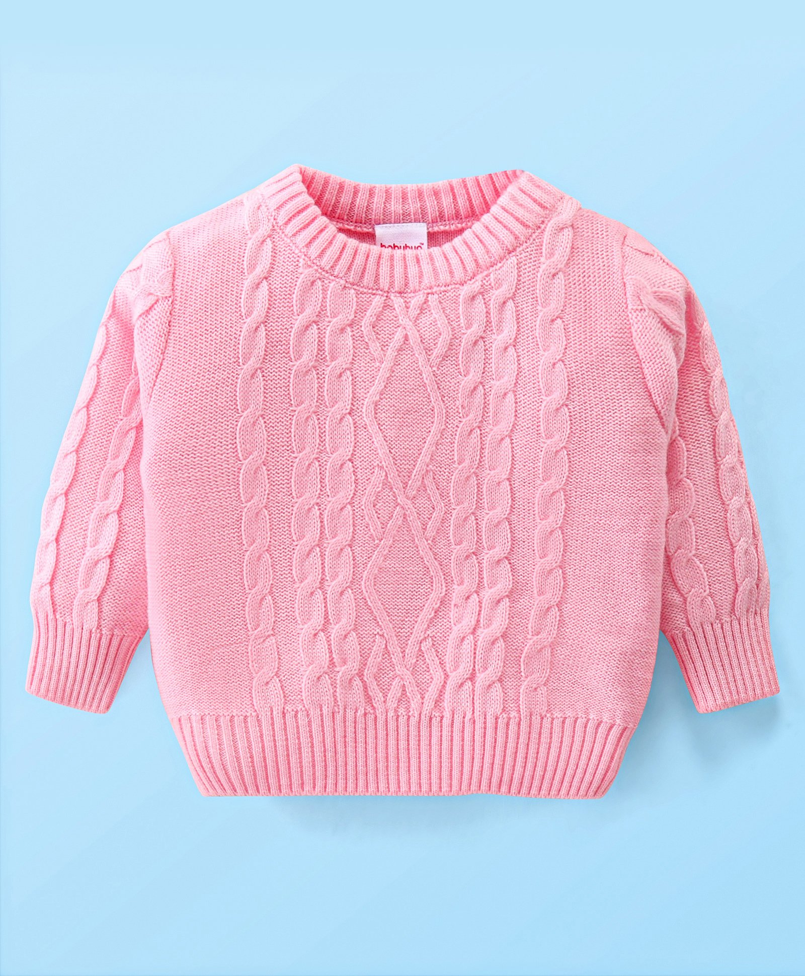 Babyhug Knitted Full Sleeves Pullover Sweater with Cable Knit Design - Pink-image-14