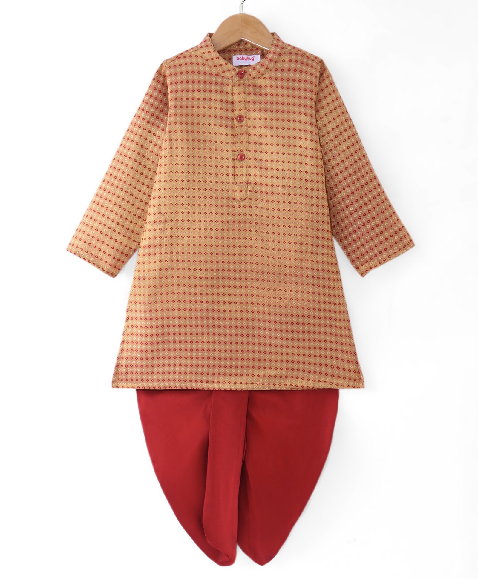 Babyhug Woven  Full Sleeves Dobby Embroidered Kurta & Dhoti Set -  Brown-image-47