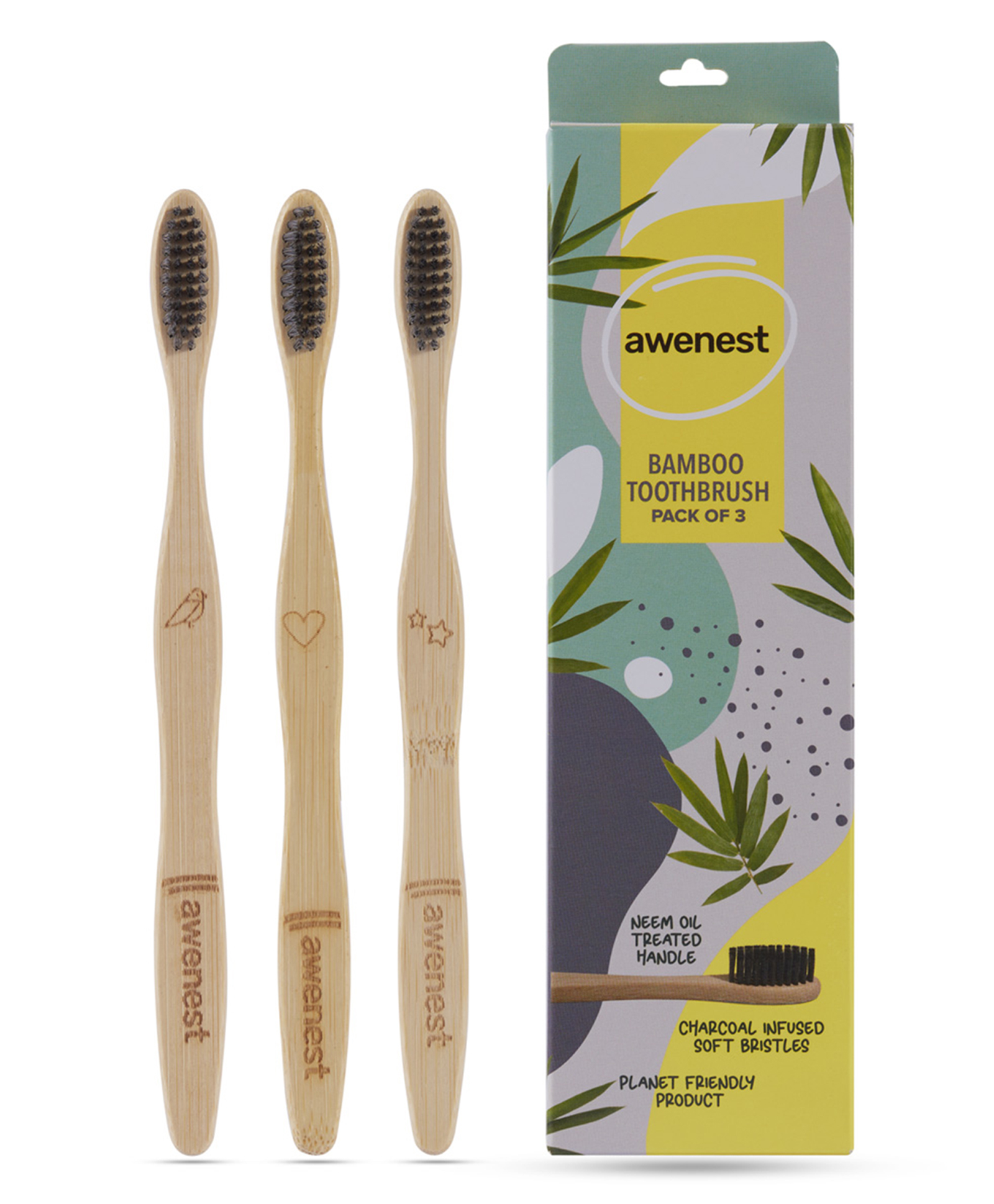 awenest Bamboo Toothbrush With Charcoal Activated Soft Bristles and Neem Coated Handle - Pack Of 3-image-38