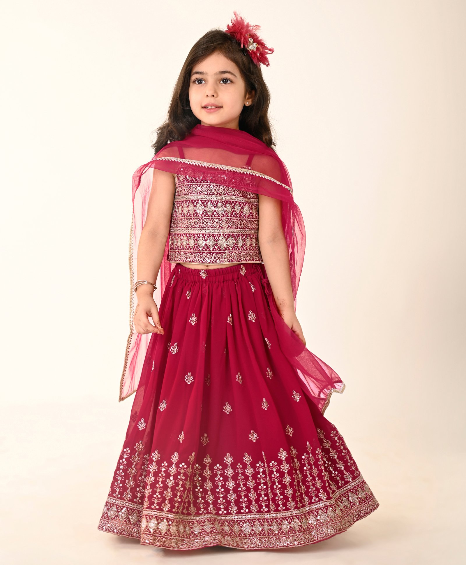 Babyhug Woven Sleeveless Embroidered Choli Lehenga and Dupatta Set - Hot Pink-image-14