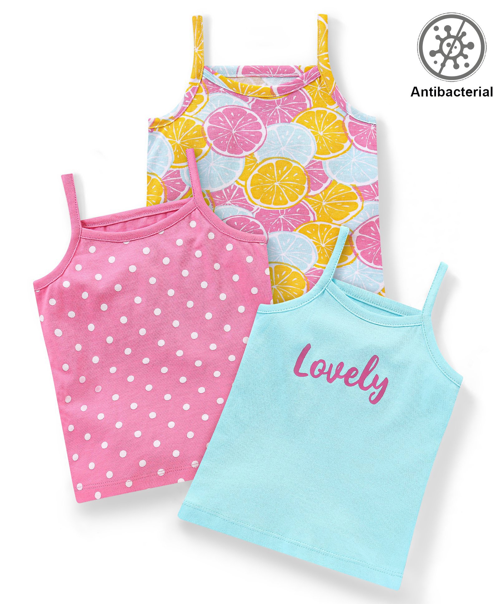 Babyhug 100% Cotton Knit Sleeveless  Antibacterial Slips with Polka Dot & Orange Print  Pack of 3- Multicolour-picture-21