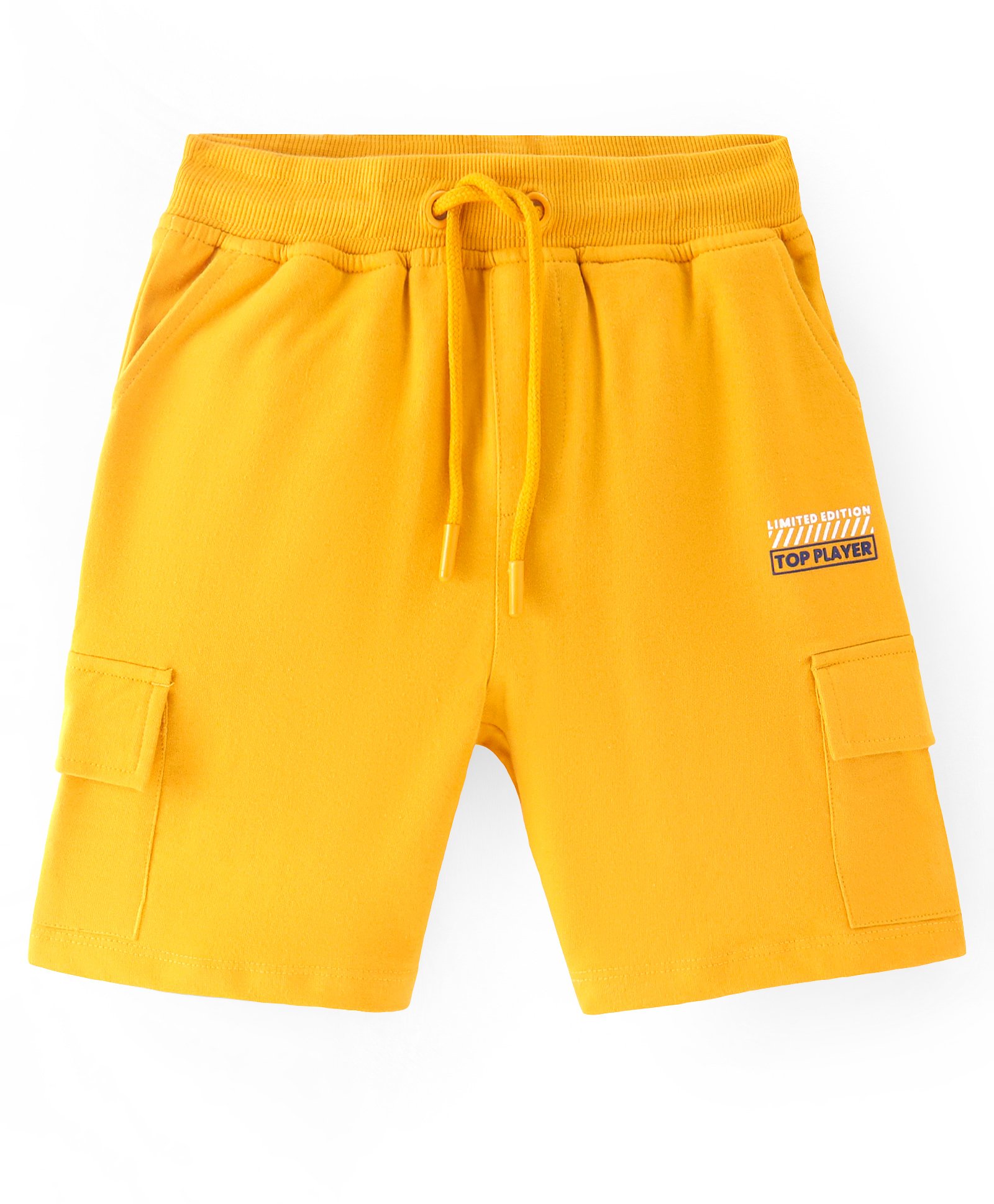 Pine Kids Cotton Knit Above Knee Length Text Print  Shorts -Gold Pine-image-3