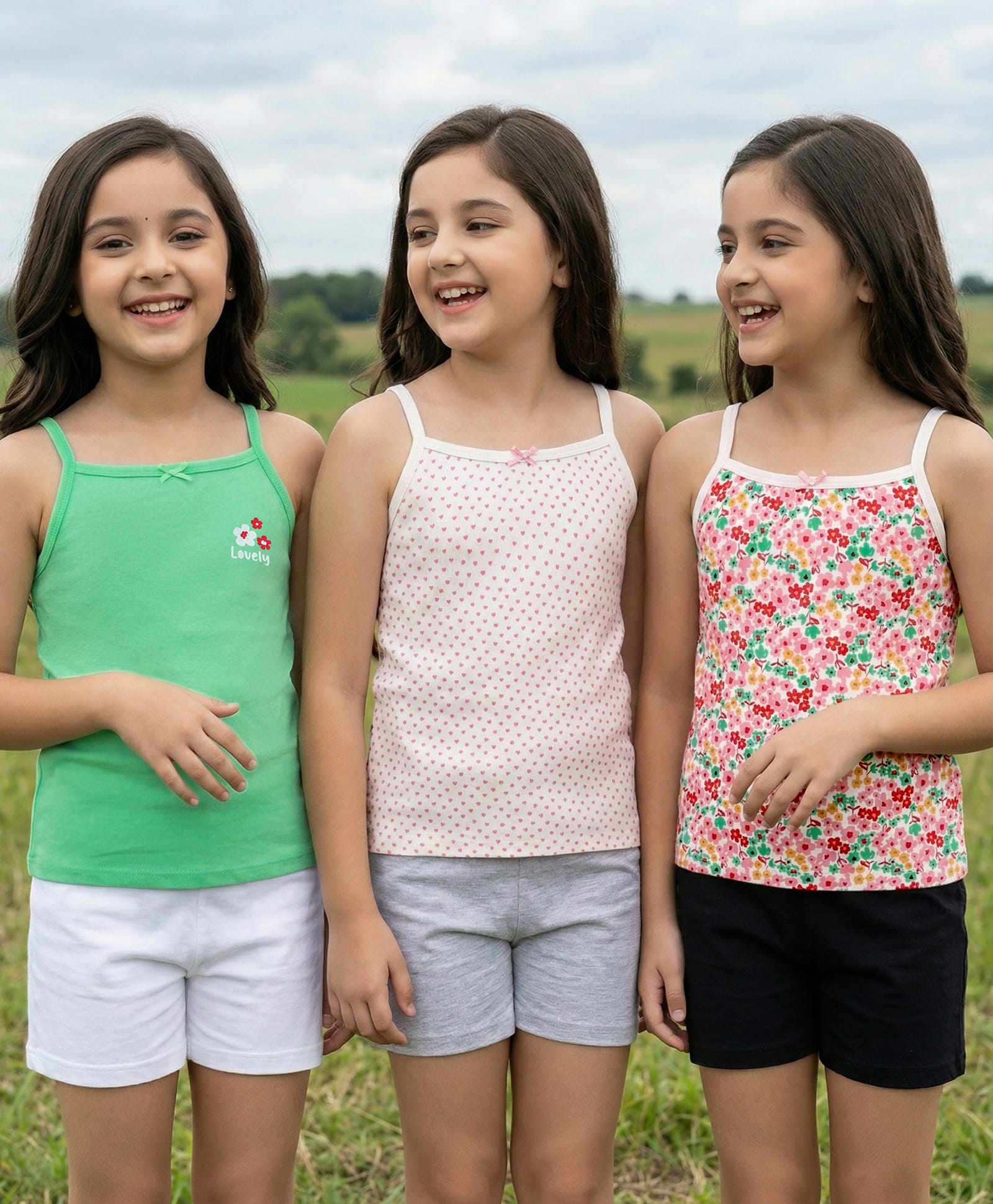 Pine Kids Cotton Lycra Knit Sleeveless Slips Floral & Heart Print Pack Of 3 (Color May Vary)-image-33