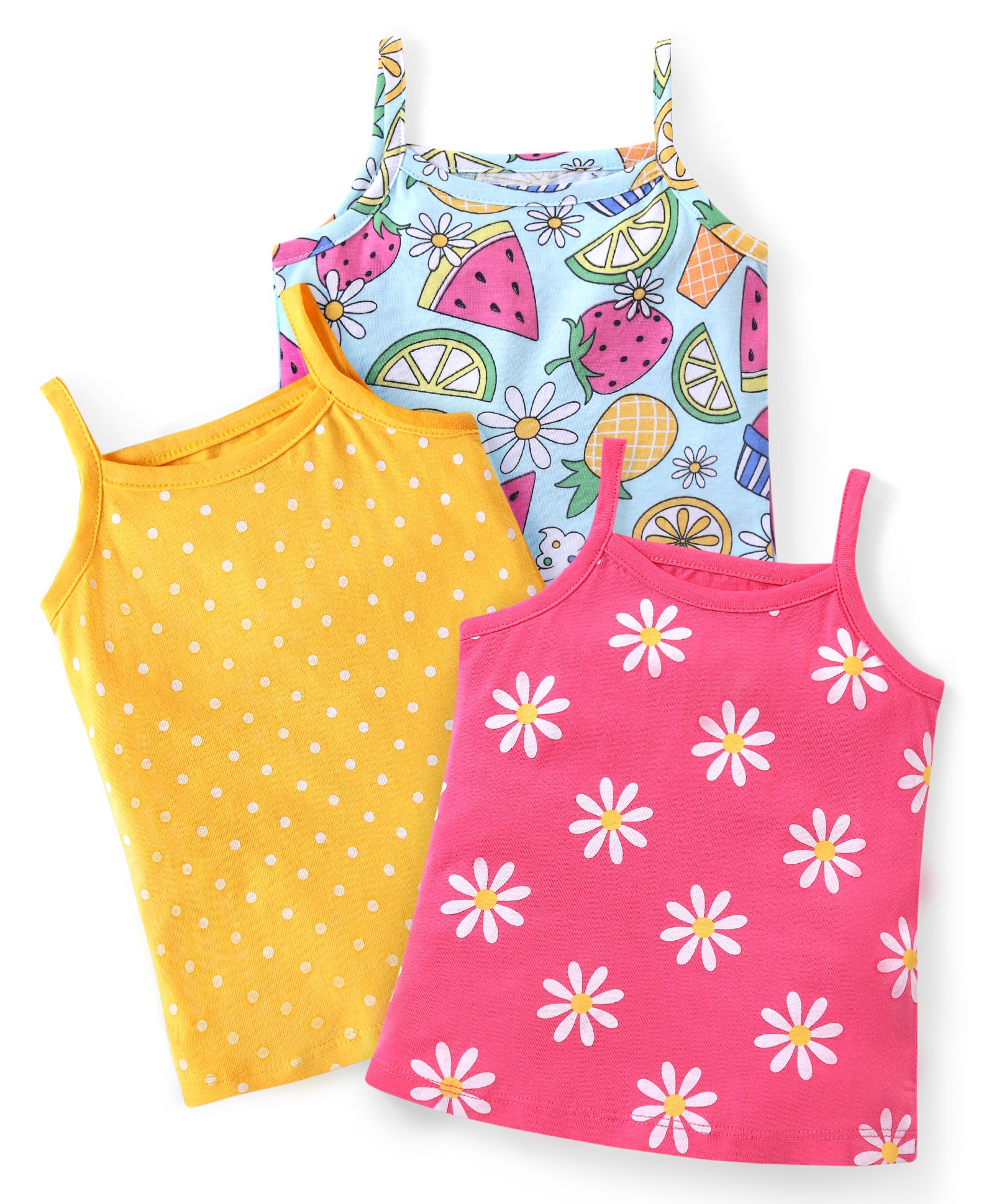 Babyhug 100% Cotton Knit Sleeveless Antibacterial Slips with Floral & Polka Dot Print Pack of 3 - Multicolour-picture-28
