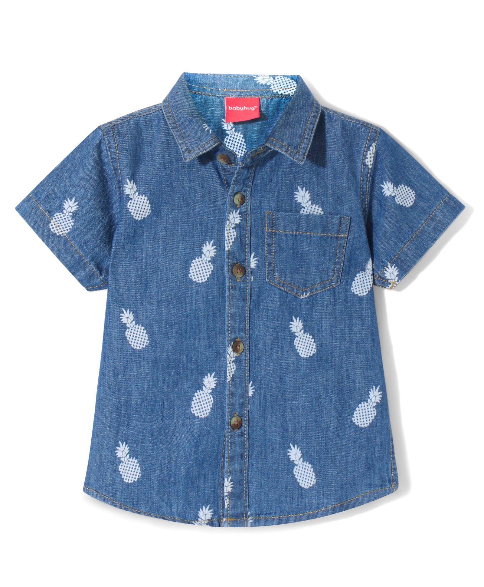 Babyhug Denim Half Sleeves Shirt Pineapple Print - Blue-image-2