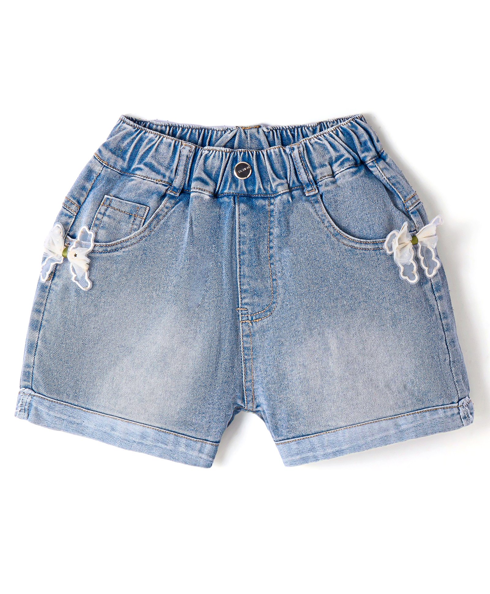 Kookie Kids Solid Denim Shorts with Pockets - Blue-picture-19