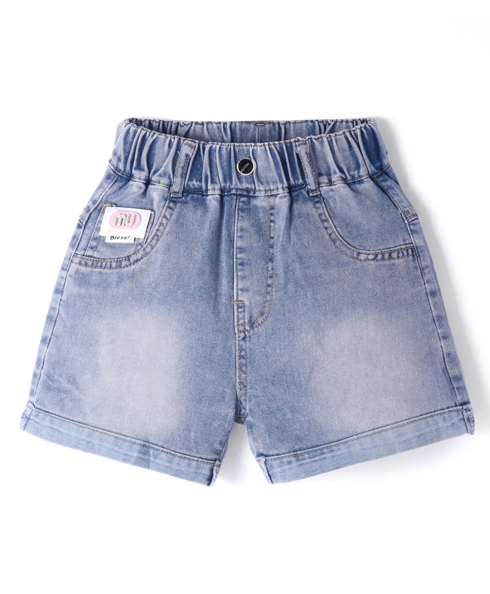Kookie Kids Washed Solid Shorts with Applique - Blue-image-28