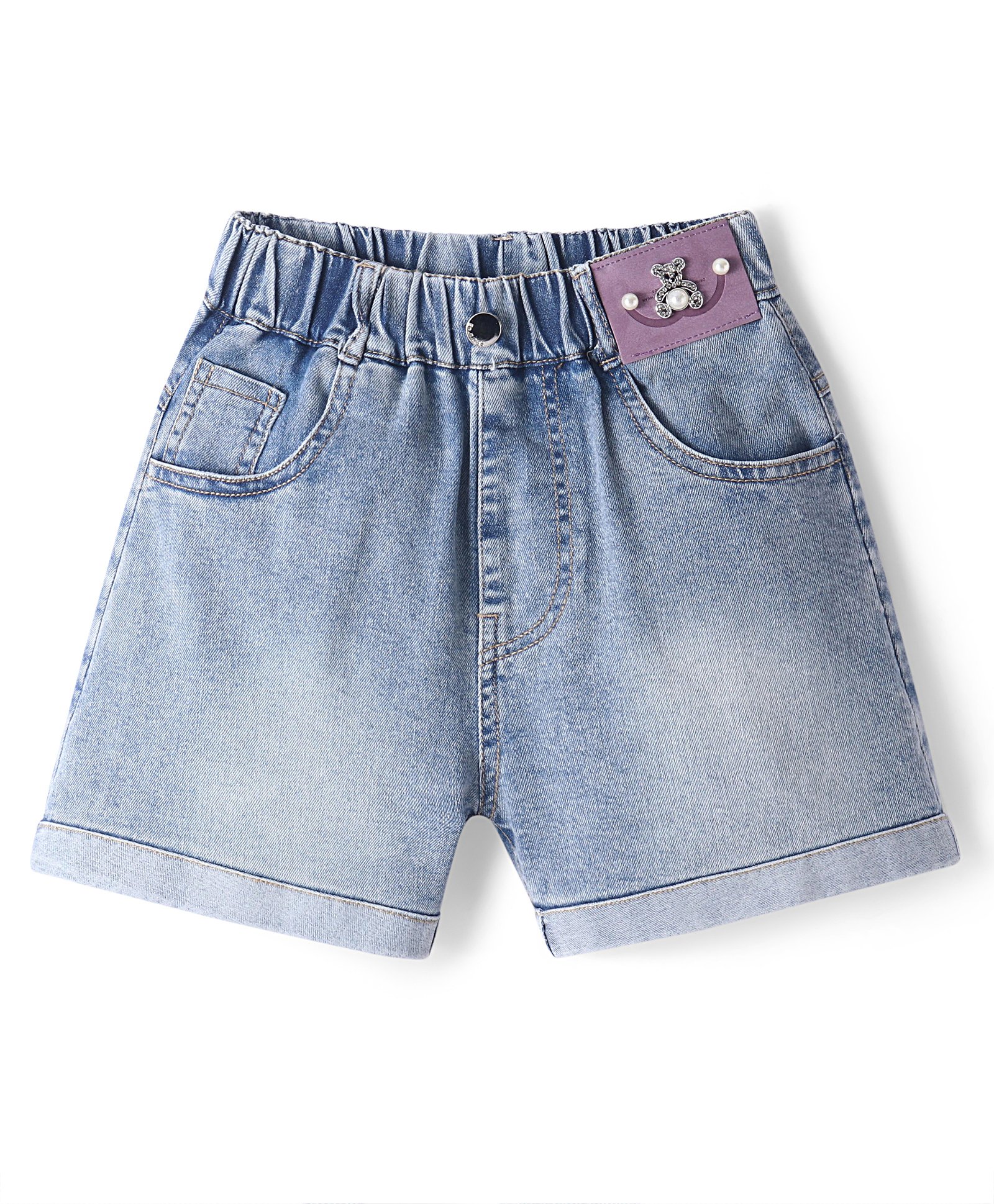 Kookie Kids Solid Shorts with Bear Applique - Navy-image-35