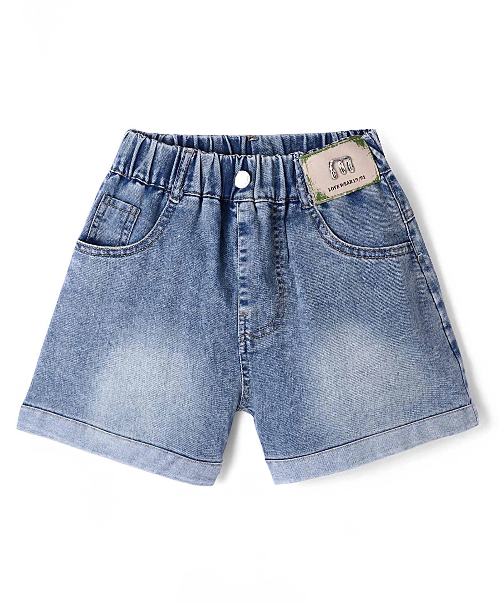 Kookie Kids Washed Solid Shorts with Applique -  Dark Blue-image-26