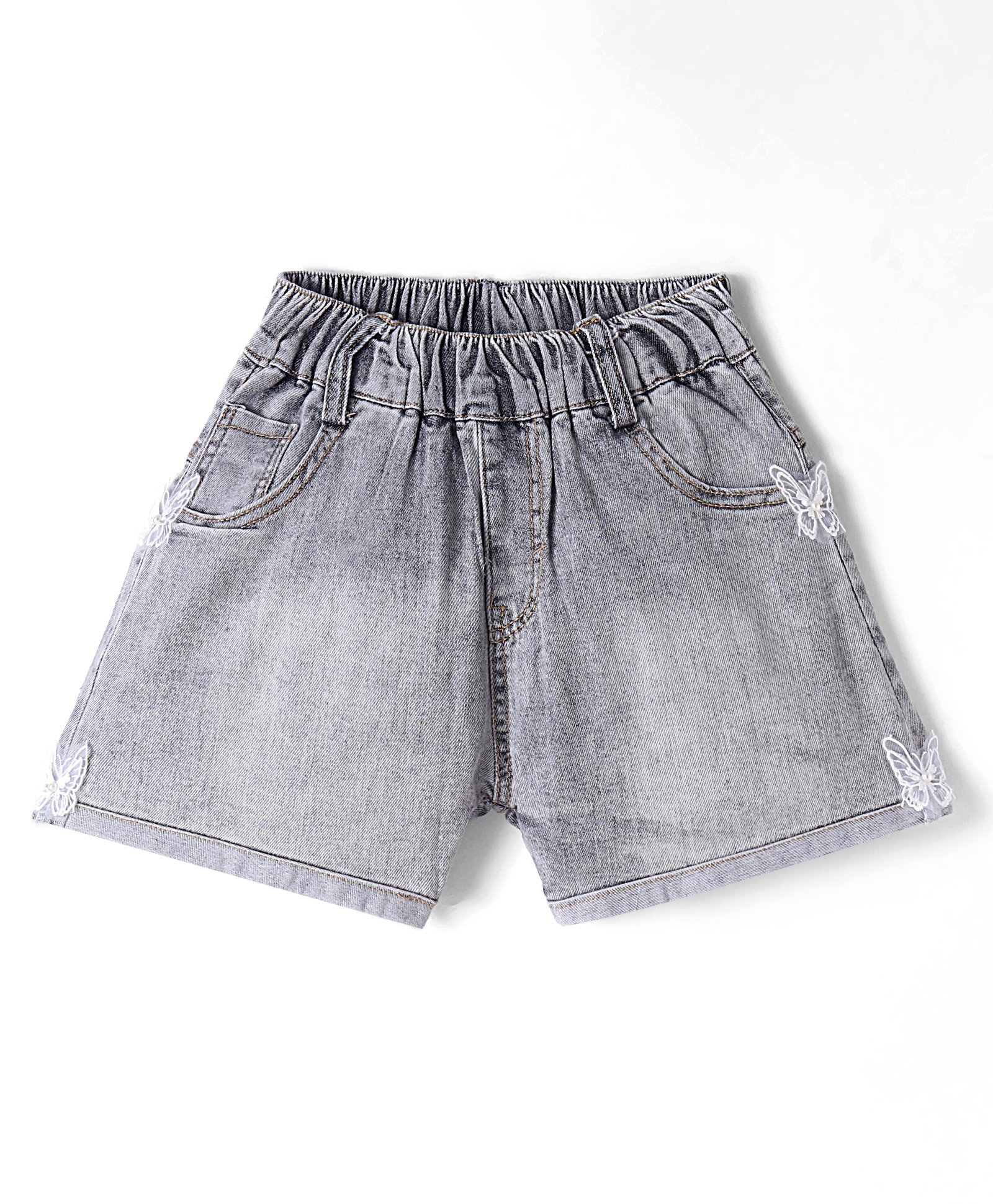 Kookie Kids Solid Shorts with Butterfly Applique - Black-picture-26